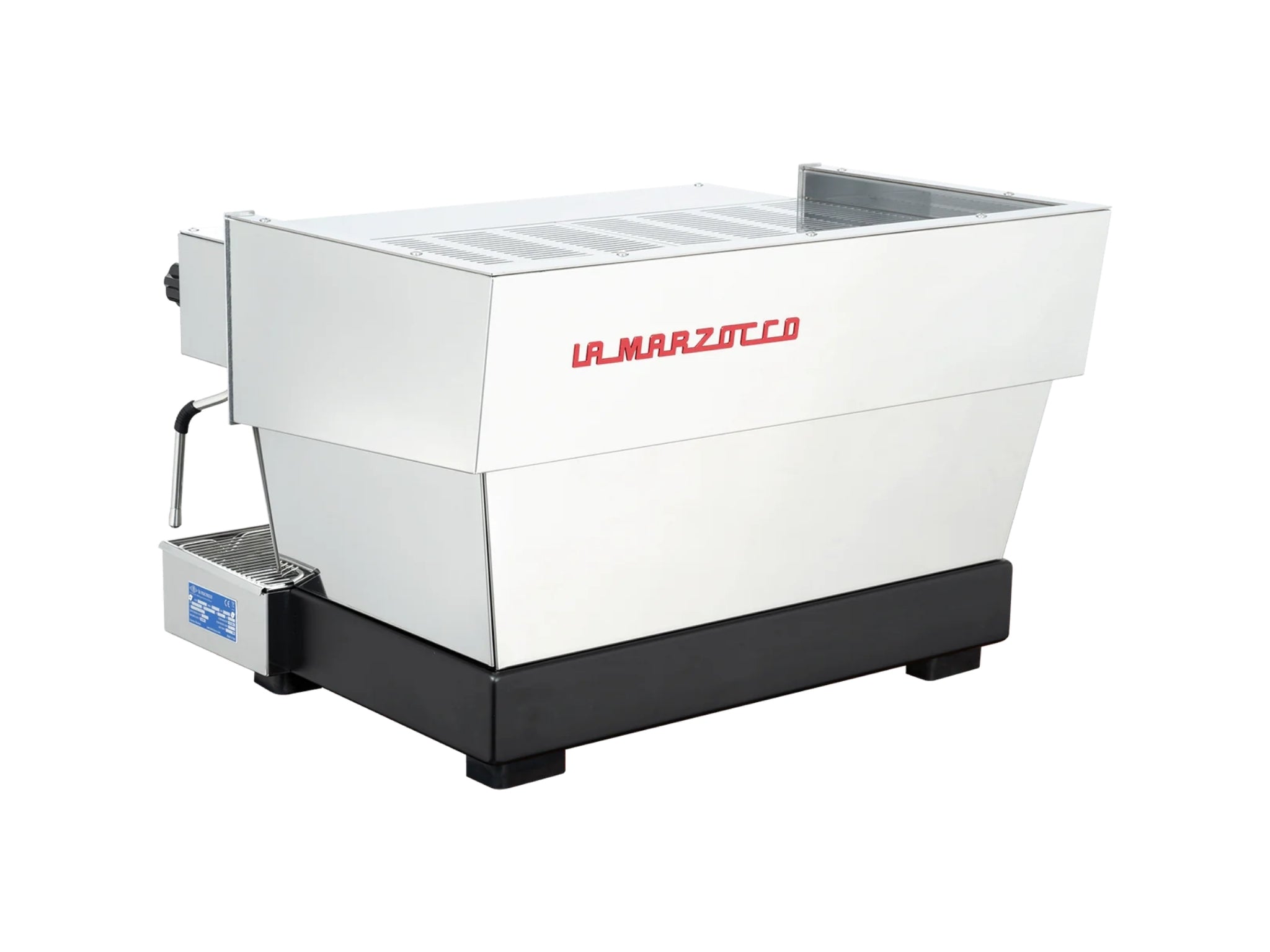 La Marzocco Linea Classic S AV 2 Group Coffee Machine Stainless - New angled back view highlighting the stainless steel body and rear panel of the espresso machine.