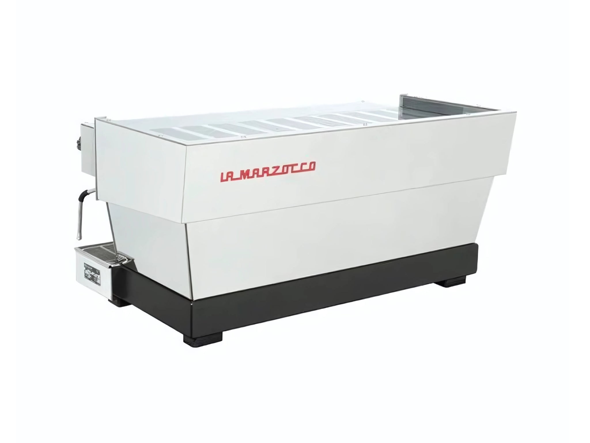 La Marzocco Linea Classic S 3 Group Coffee Machine Stainless - New espresso machine viewed from an angled back perspective, showcasing the stainless steel panels, compact design, and professional build quality.