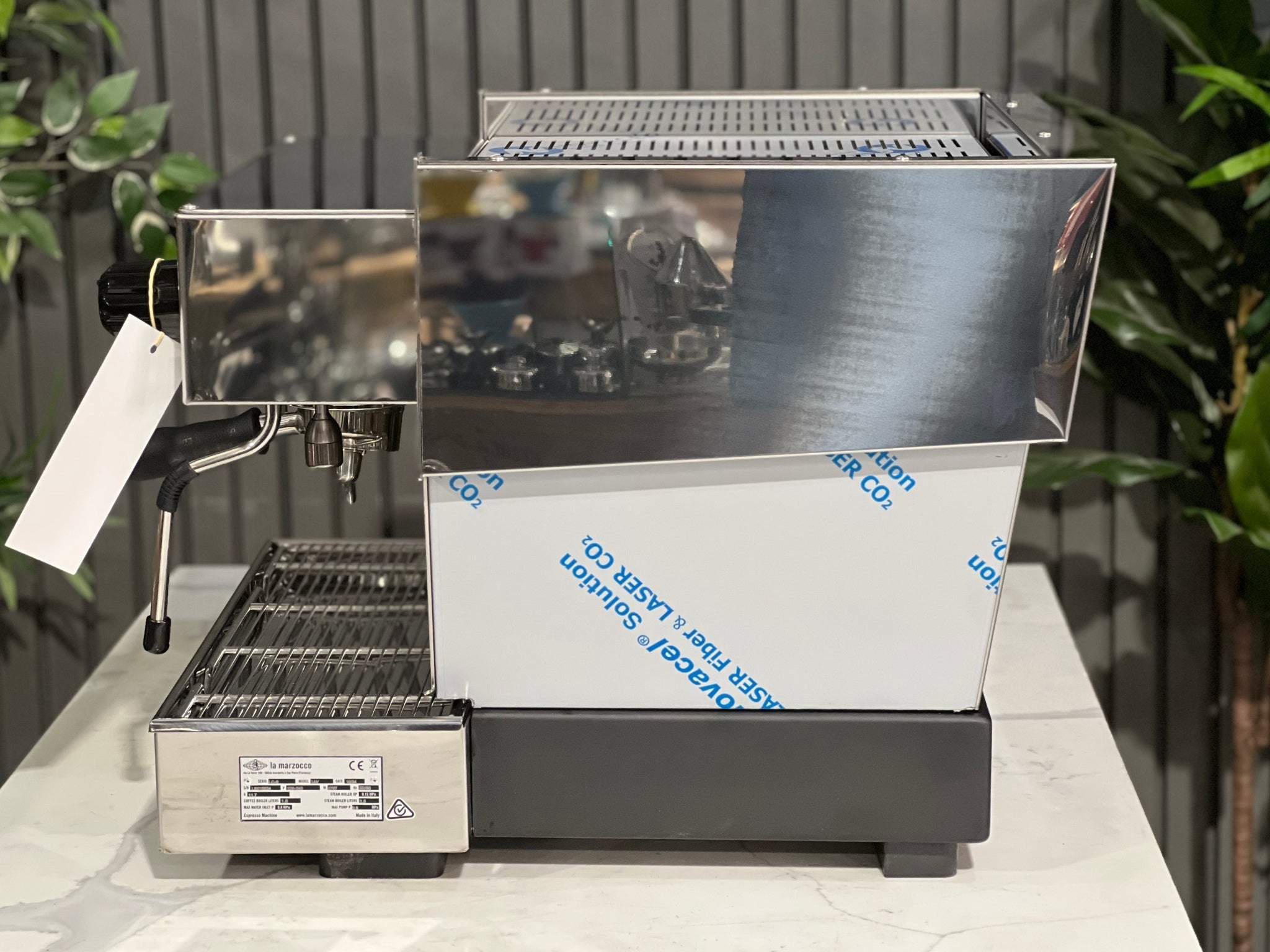 La Marzocco Linea Classic S AV 1 Group Coffee Machine Stainless – New espresso coffee machine side view, showing the stainless steel panel design, steam wand position, and overall slim profile.