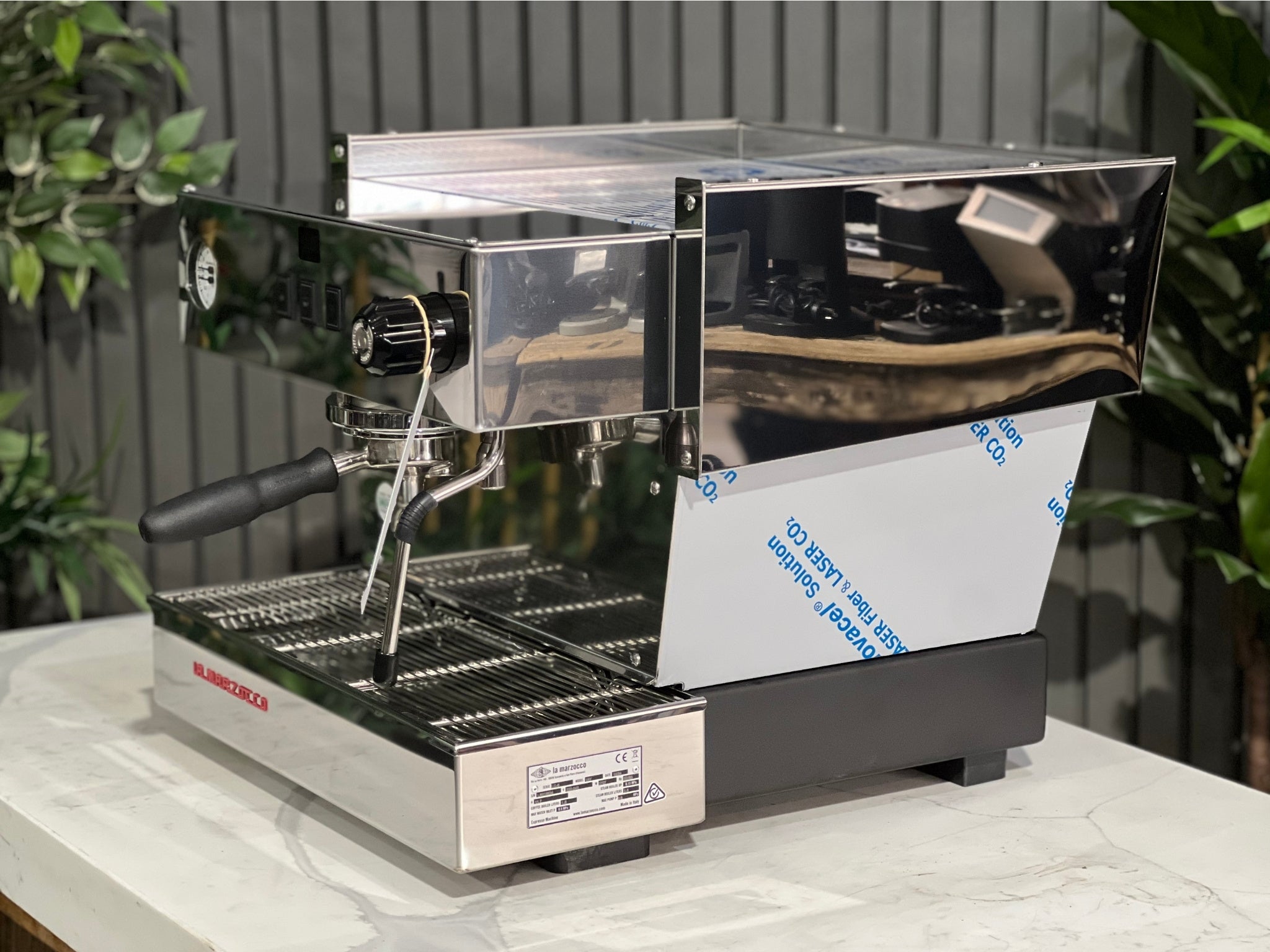 La Marzocco Linea Classic S AV 1 Group Coffee Machine Stainless – New espresso coffee machine side view, showing the stainless steel panel design, steam wand position, and overall slim profile.