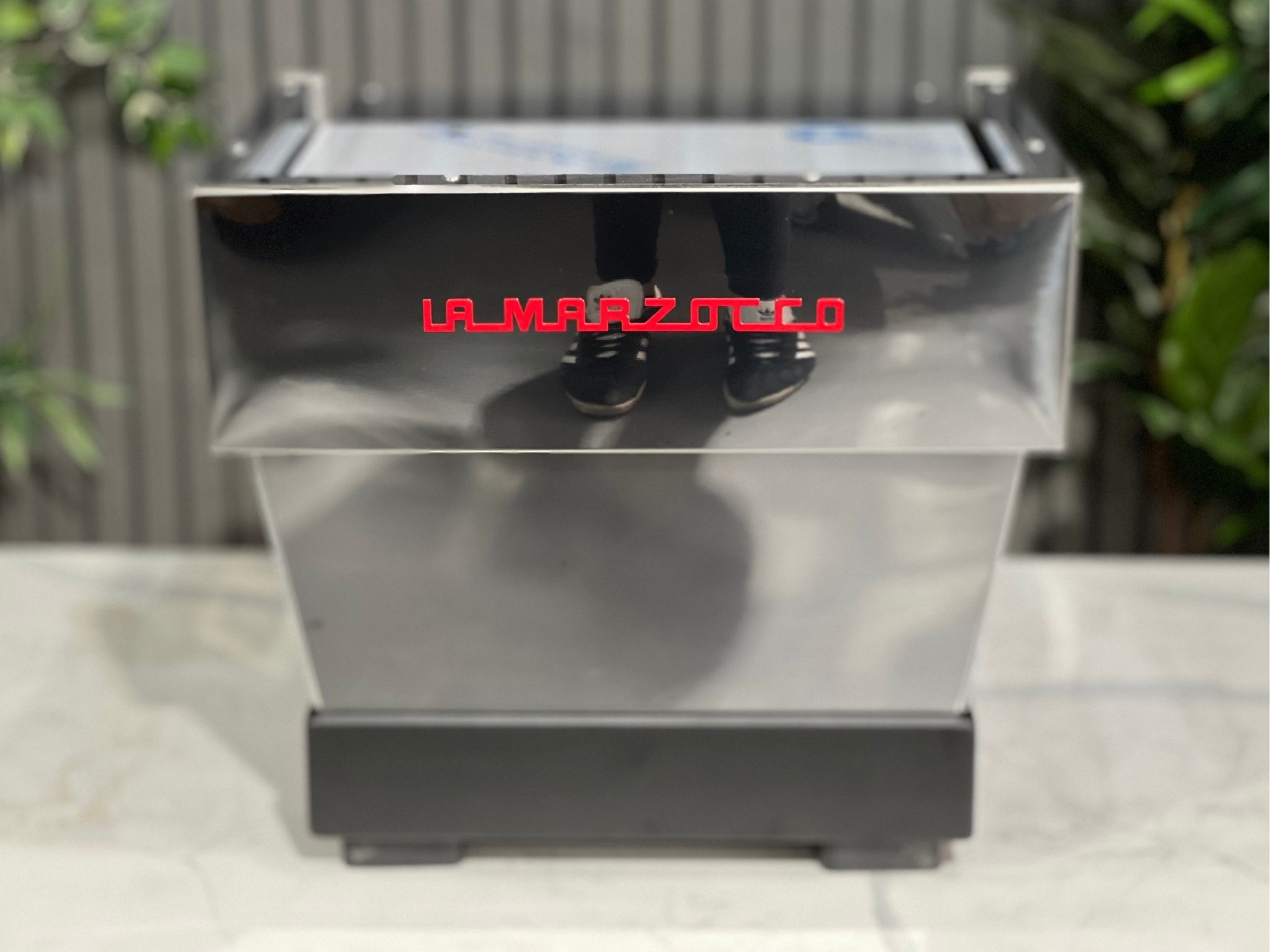 La Marzocco Linea Classic S AV 1 Group Coffee Machine Stainless – New espresso coffee machine rear view, featuring the smooth stainless steel back panel and solid commercial build.