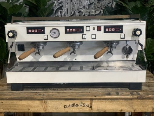 La Marzocco Linea 3 Group White & Timber Cut Out with Chronos - Used