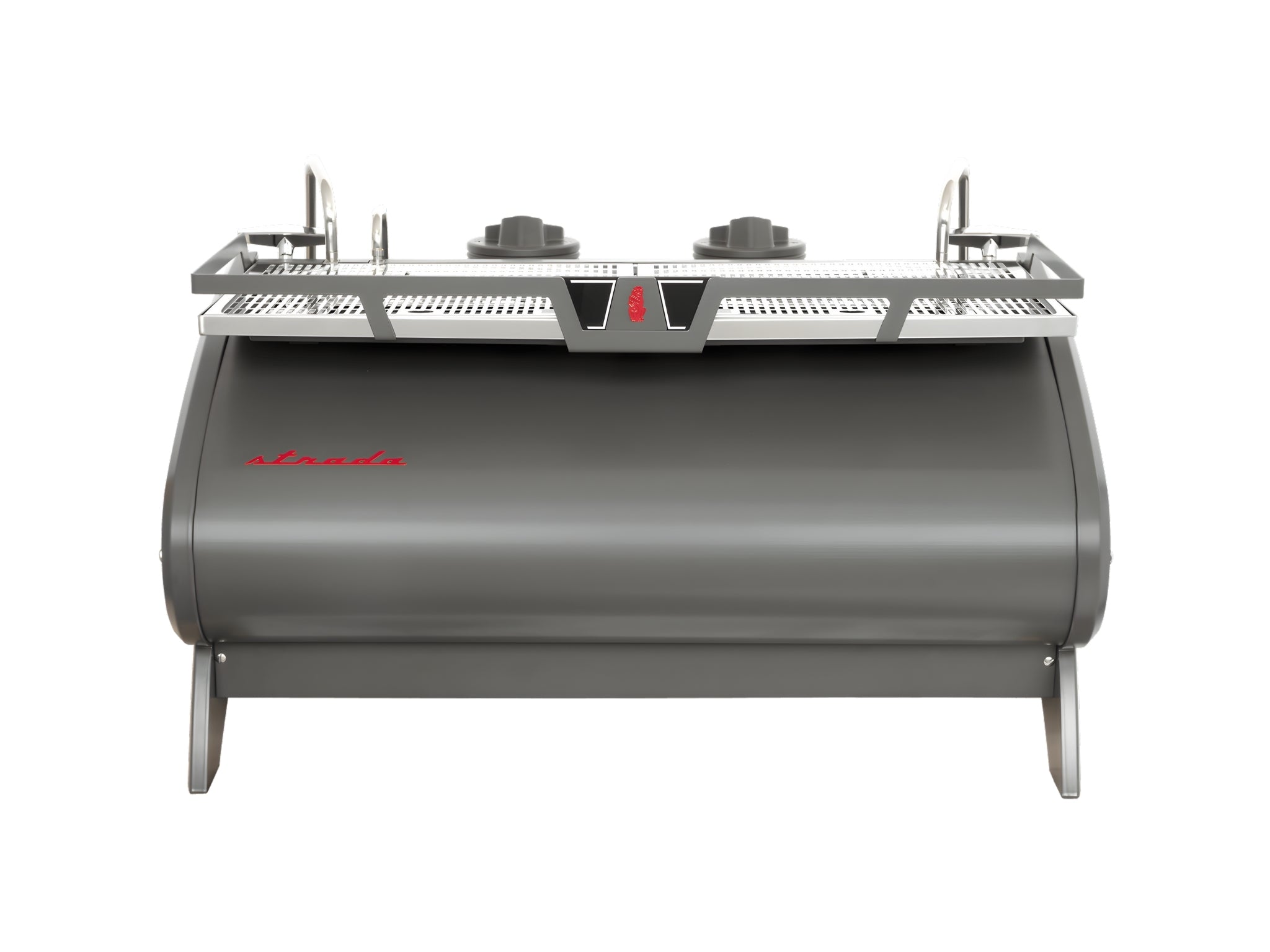 Back view of La Marzocco Strada S 2 Group Stainless espresso coffee machine on a white background, showing the machine body and boiler panels.