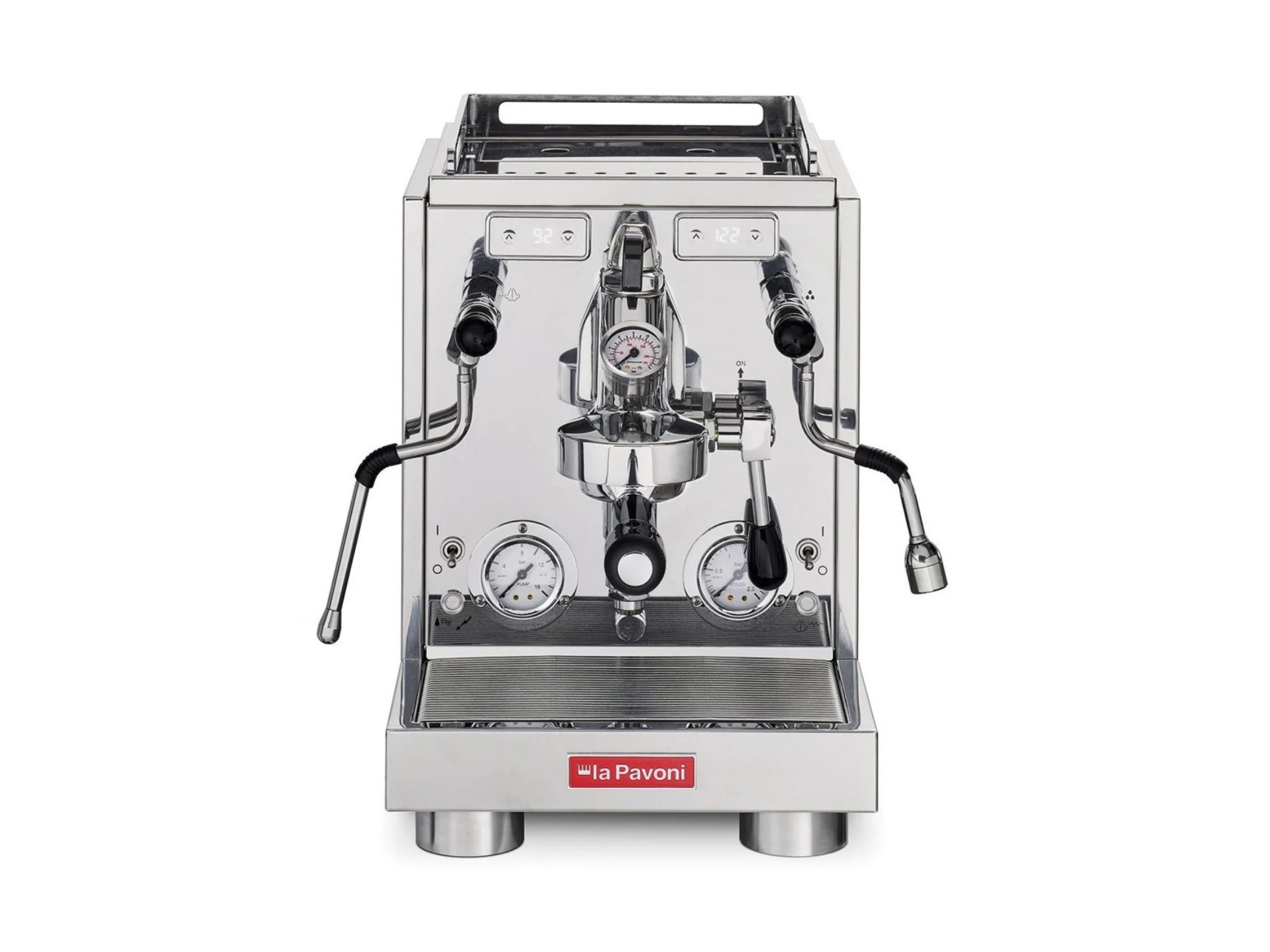 A new La Pavoni Botticelli Specialty Dual Boiler PID 1 Group Espresso Coffee Machine on a white background. The machine is photographed front making the controls and group head visible.