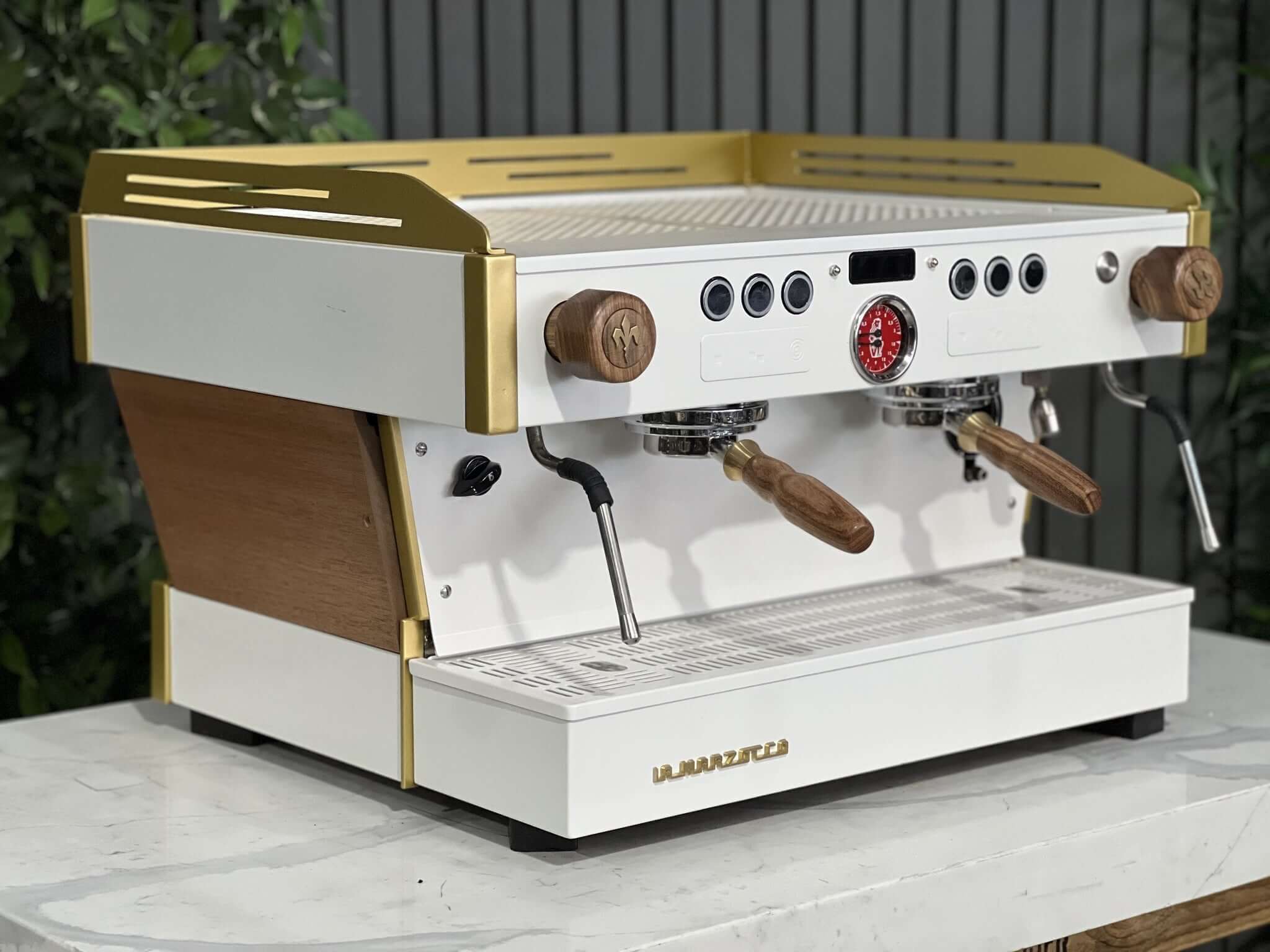 La Marzocco Linea PB 2 Group White & Gold with Timber Panels & Handles - Used