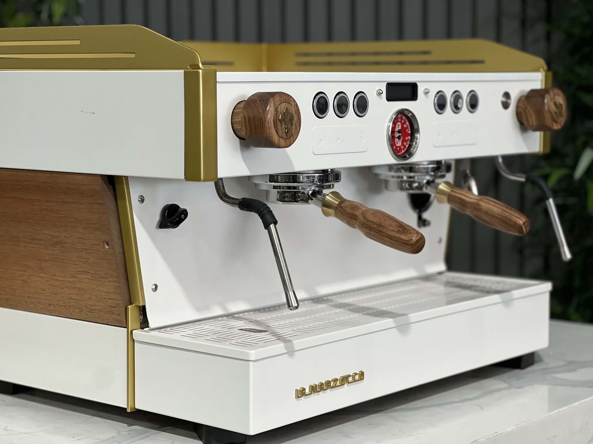 La Marzocco Linea PB 2 Group White & Gold with Timber Panels & Handles - Used