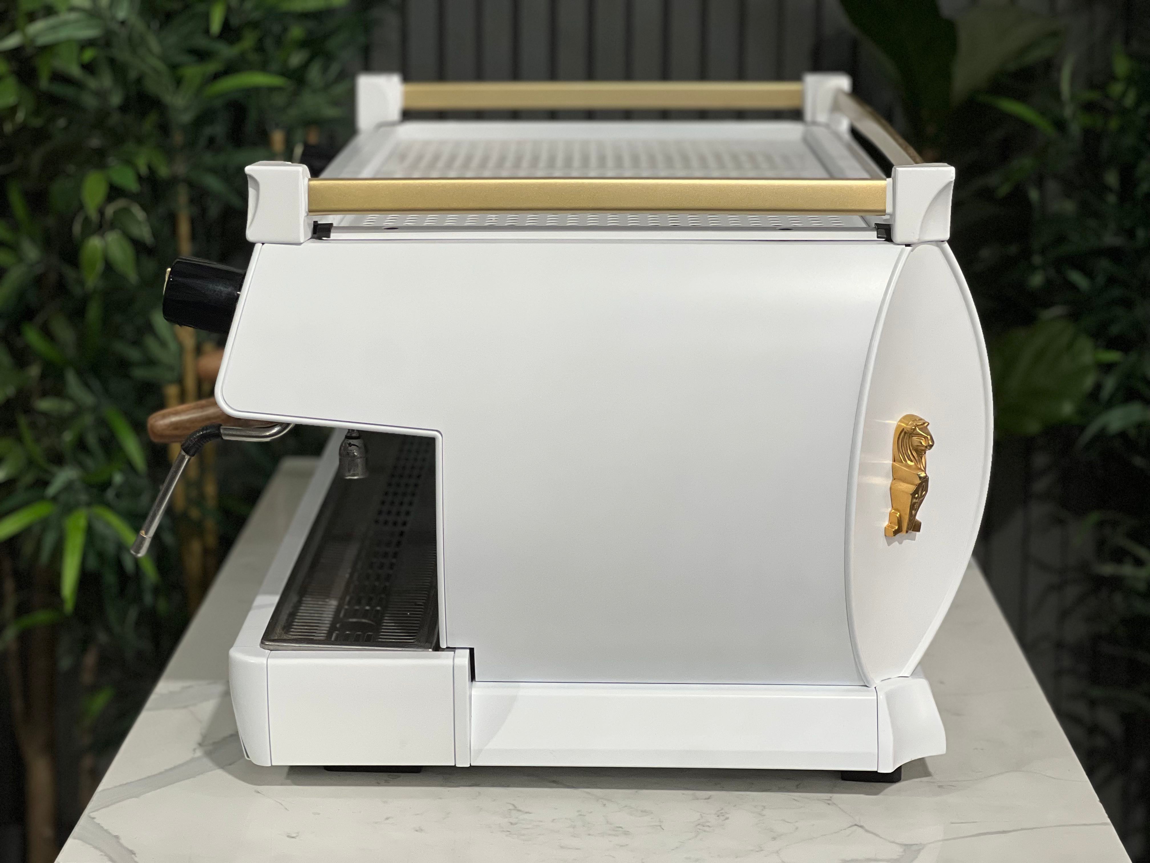 La Marzocco Gb5 3 Group Espresso Coffee Machine White & Gold With Pesado Group Handles