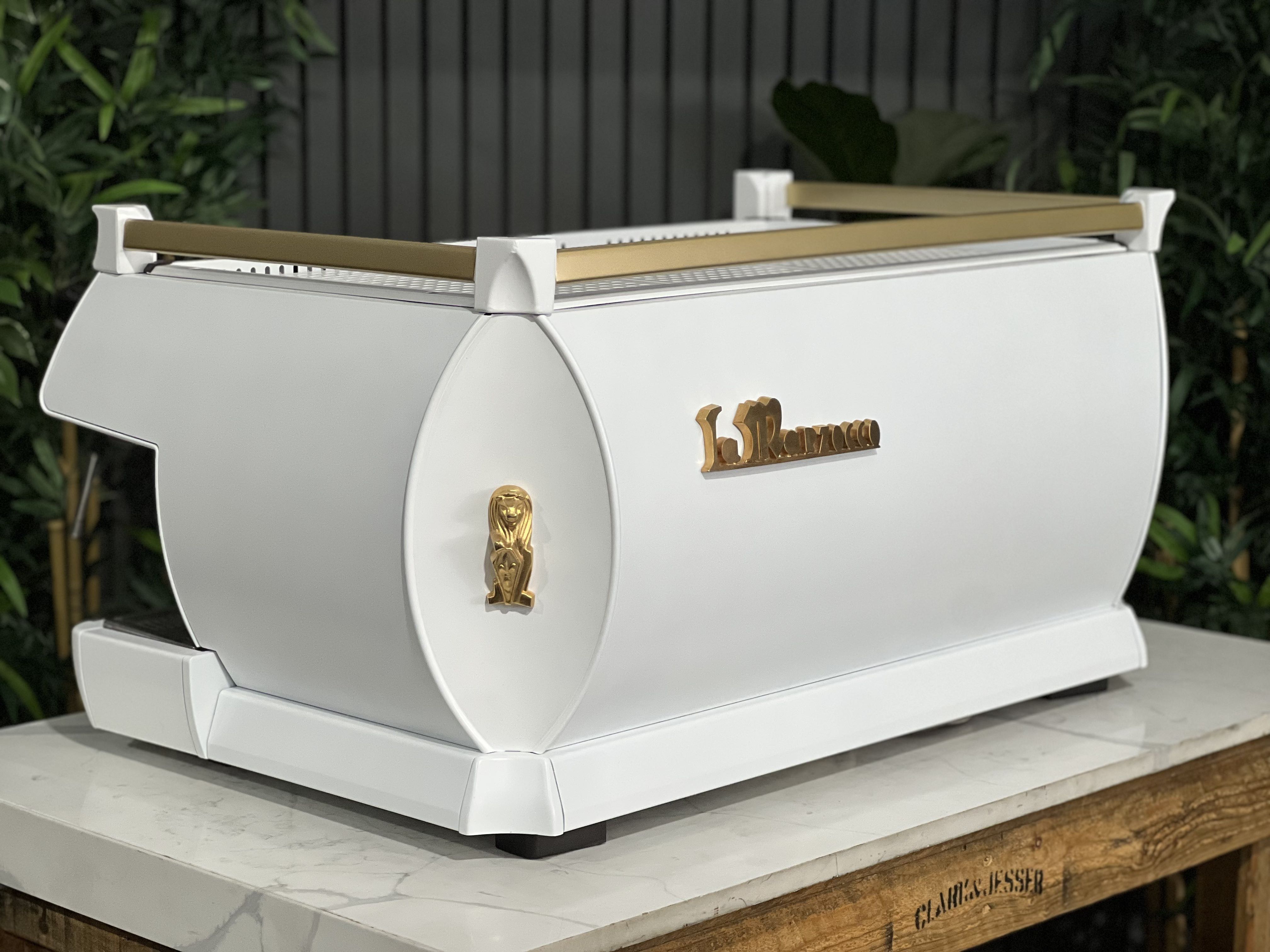 La Marzocco Gb5 3 Group Espresso Coffee Machine White & Gold With Pesado Group Handles