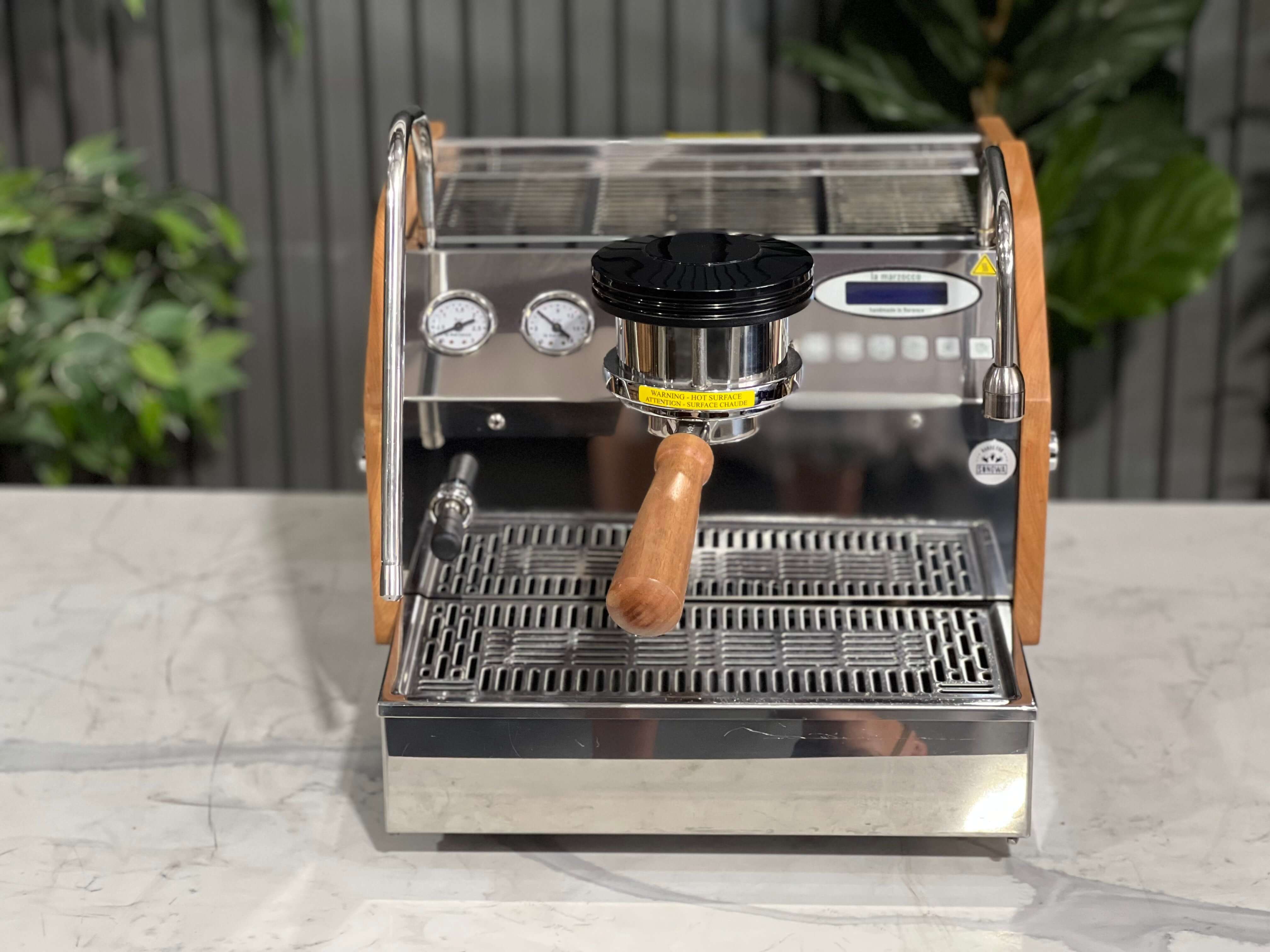 La Marzocco Gs3 Av 1 Group Espresso Coffee Machine - Stainless With Timber Sides & Handles