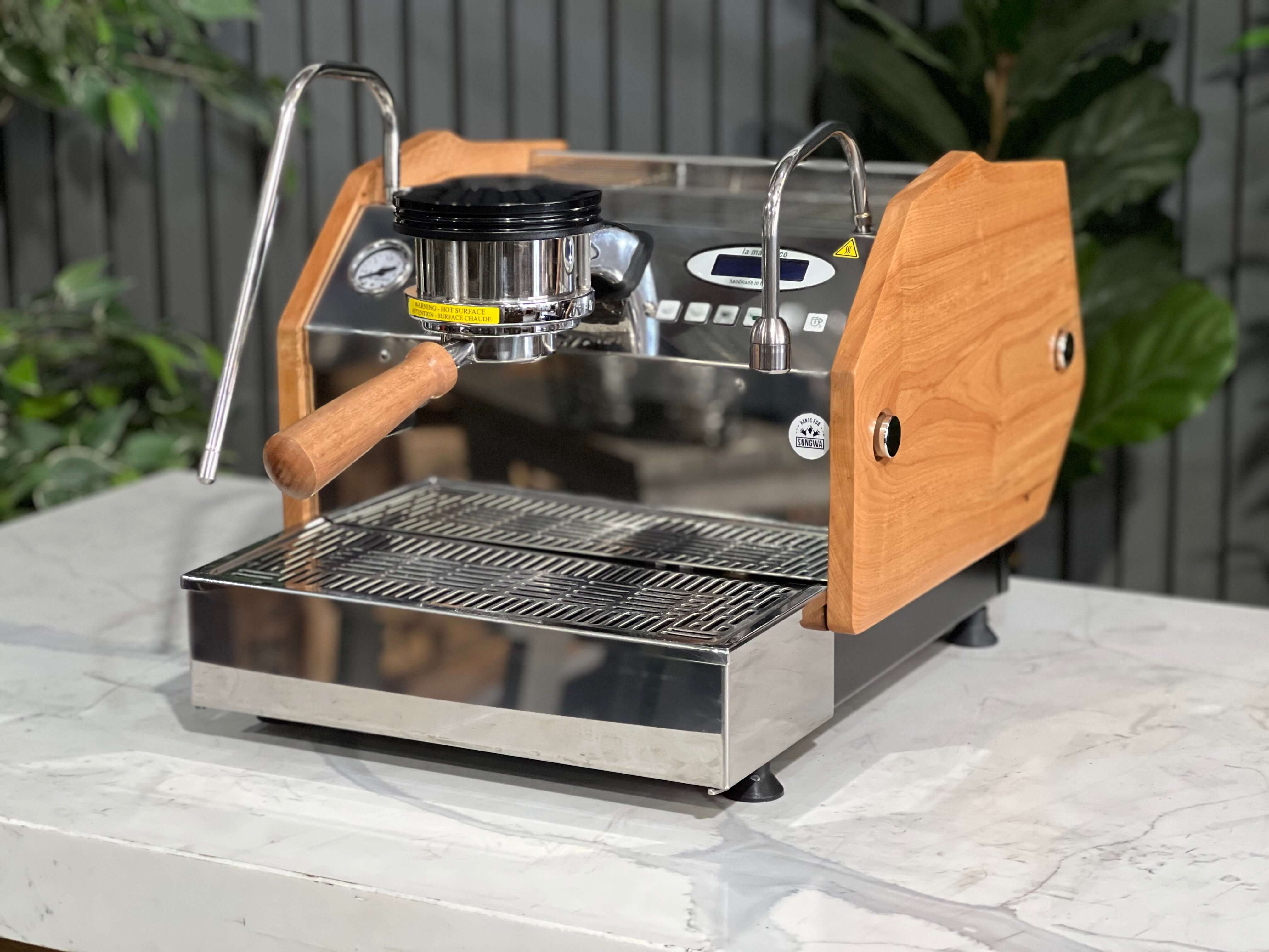 La Marzocco Gs3 Av 1 Group Espresso Coffee Machine - Stainless With Timber Sides & Handles