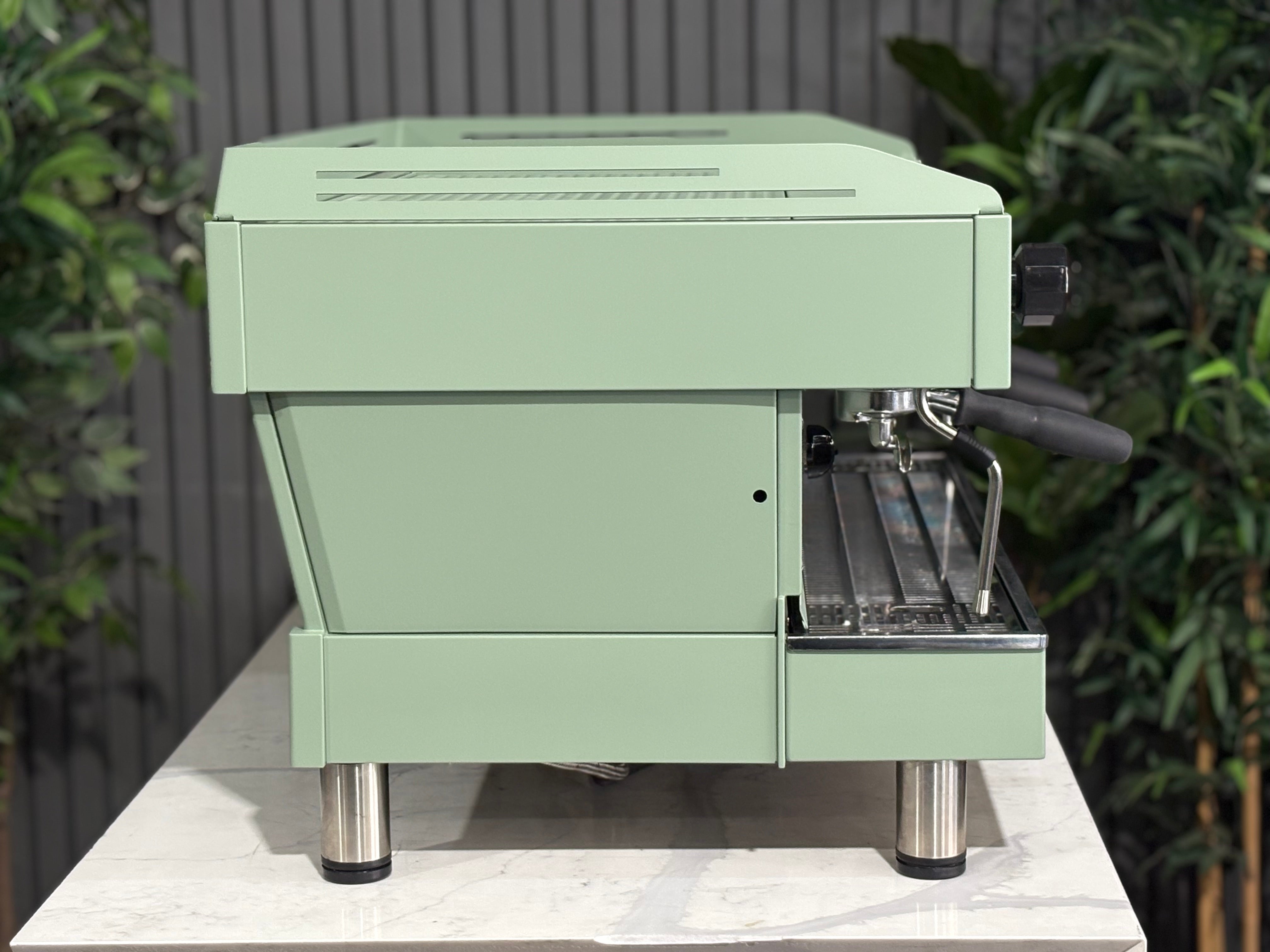 La Marzocco Linea PB 3 Group Coffee Machine Mint Green - Used side view on display.