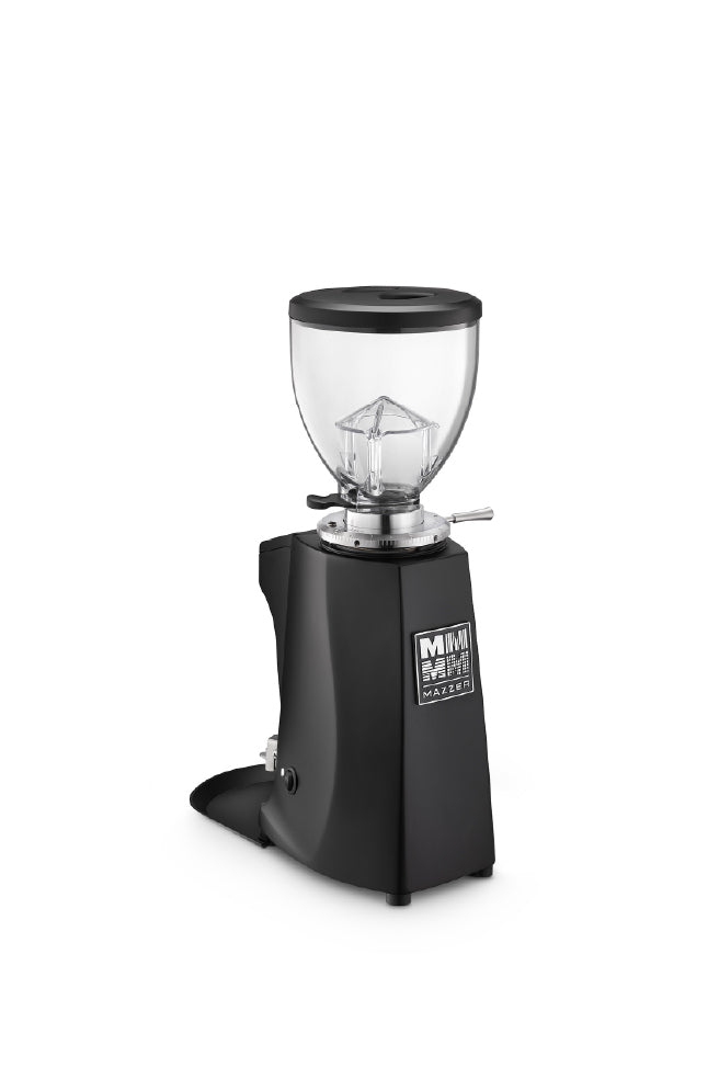 Mazzer Mini Electronic On-Demand Coffee Grinder Matt Black - New side view showcasing its design and functionality.
