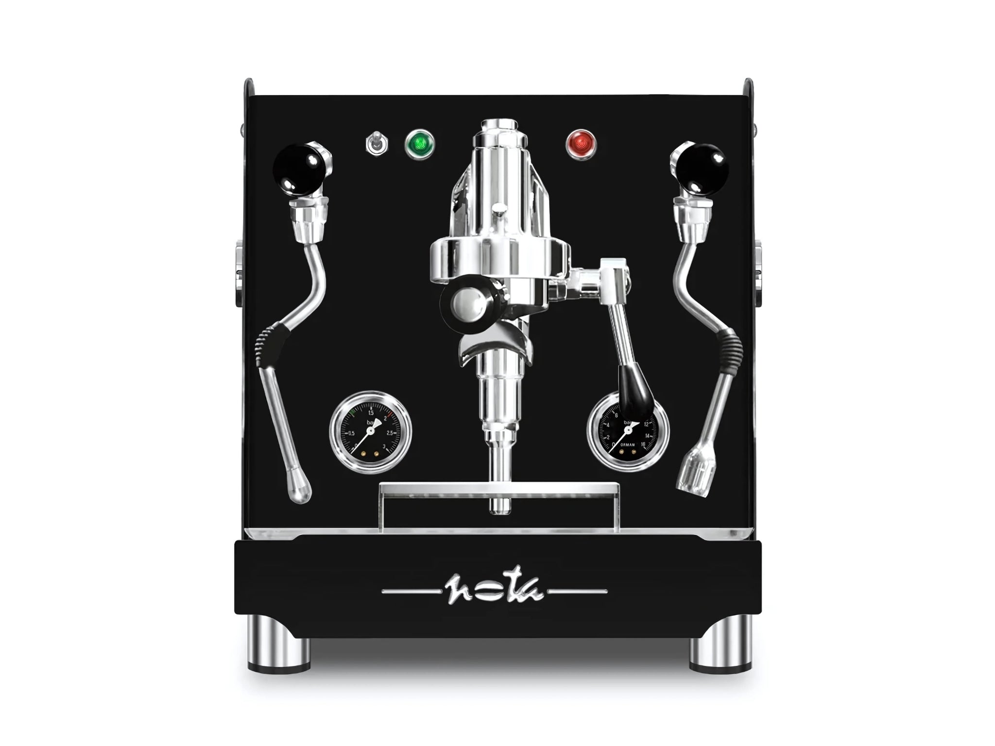 A new Orchestrale Nota 1 Group Coffee Machine in Black on a white background. The machine is photographed front making the controls and group head visible.