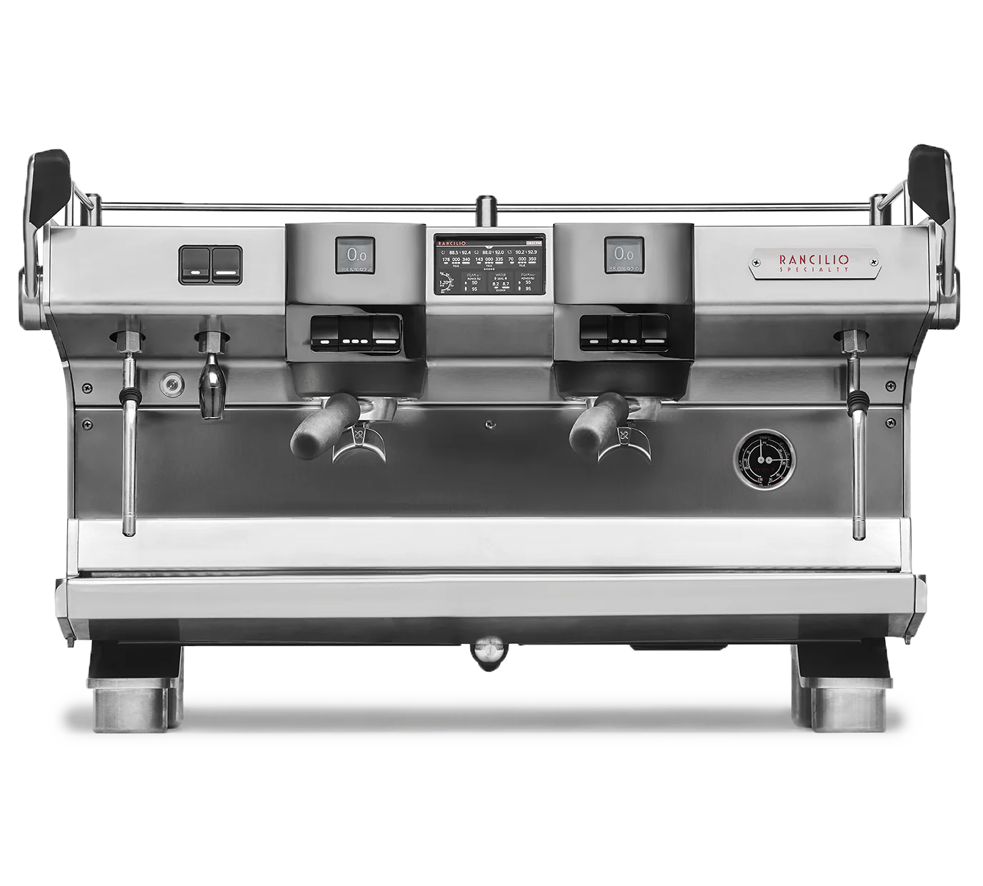 Rancilio RS1 2 Group Coffee Machine Stainless - New, featuring dual group heads and advanced controls.