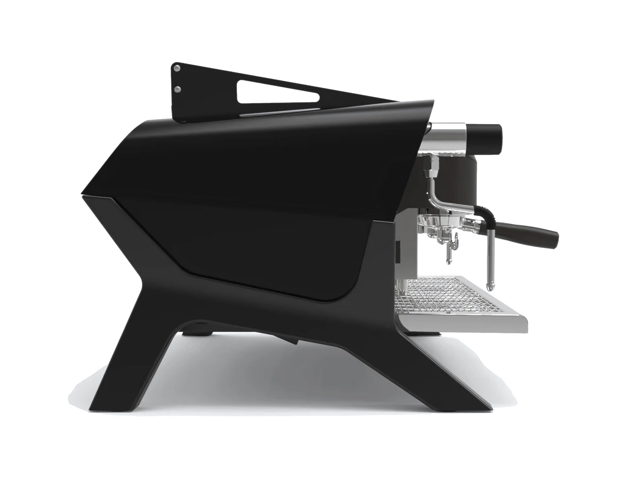 A brand new San Remo F18SB 2 Group Coffee Machine in Black finish on a white background. The machine is photographed from the side.