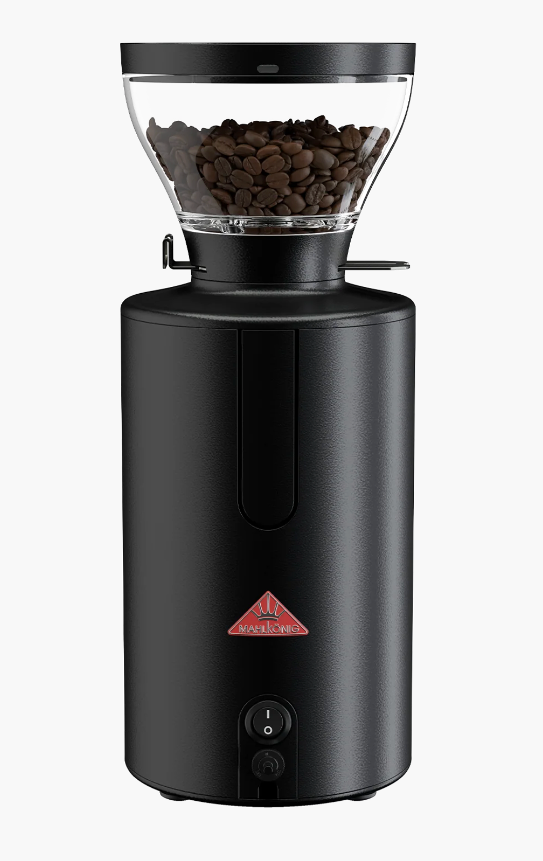 Mahlkönig E65 WS Espresso Coffee Grinder - New in black showcasing coffee beans in the hopper.