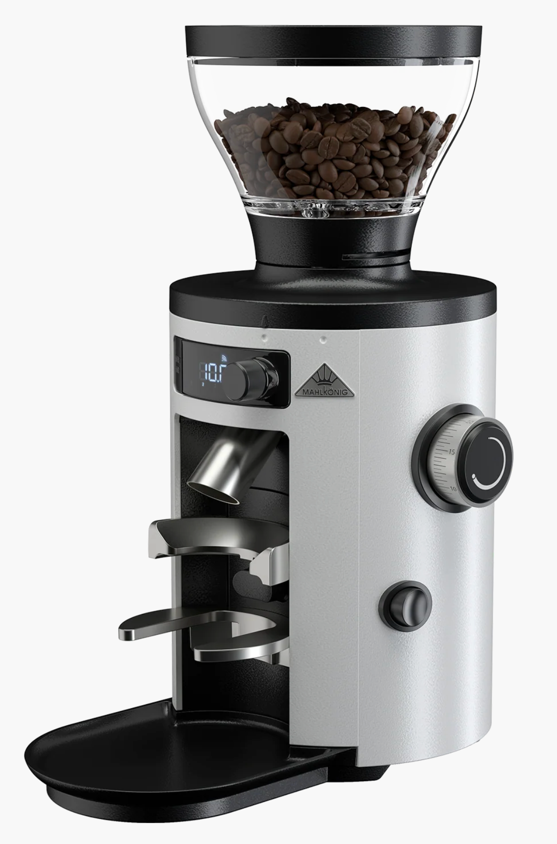Mahlkönig X54 Allround Home Coffee Grinder - New with coffee beans in the hopper and adjustable grinding settings.