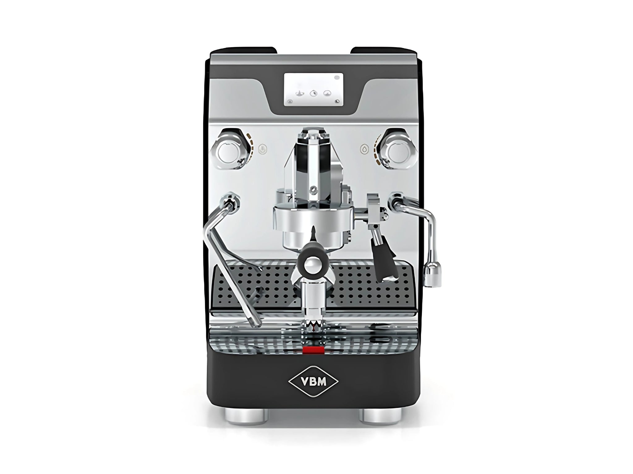 A new Vibiemme Domobar Super Digital 1 Group Coffee Machine in Black on a white background. The machine is photographed front making the controls and group head visible.