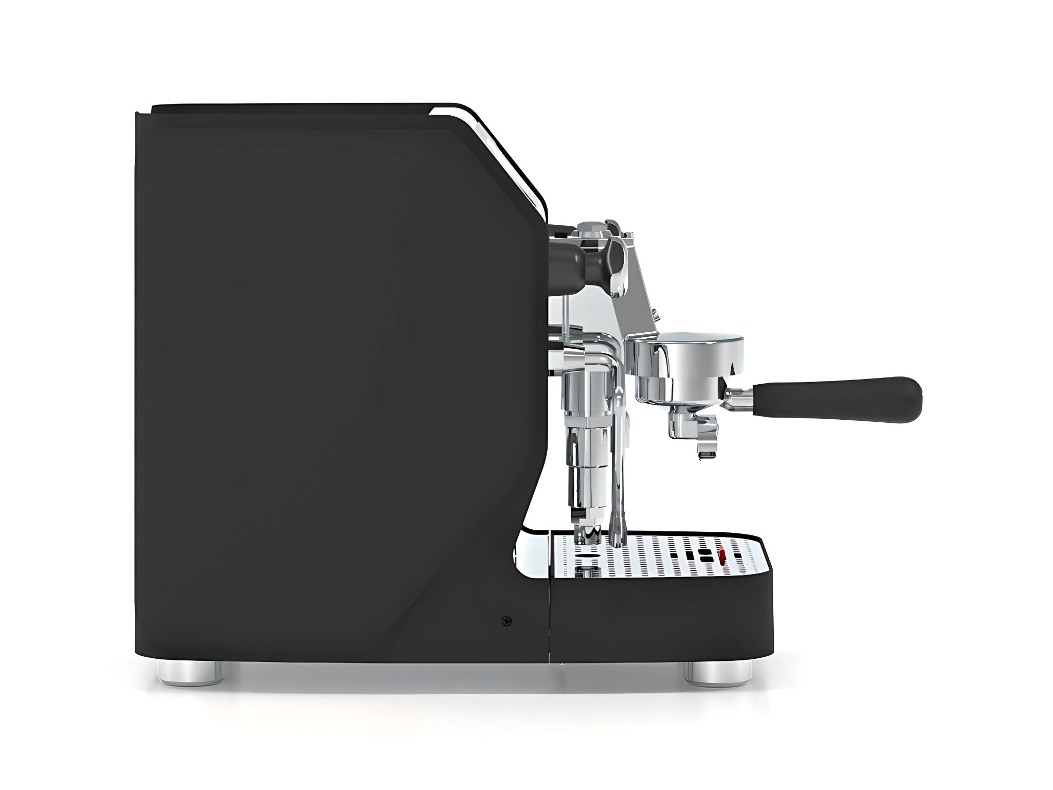 A new Vibiemme Domobar Super Digital 1 Group Coffee Machine in Black  on a white background. The machine is photographed from the side.
