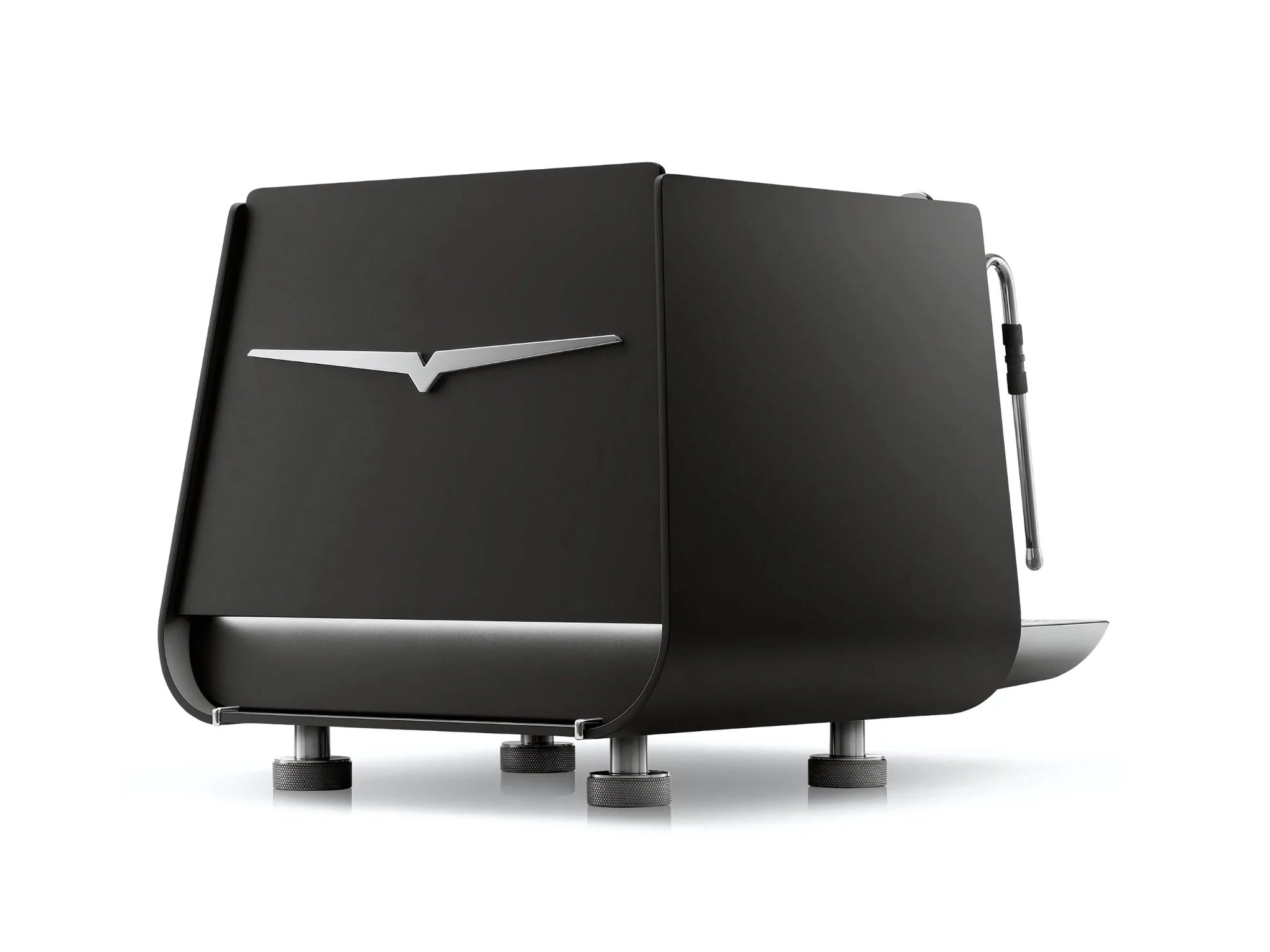 A new Victoria Arduino Eagle One Prima 1 Group Espresso Coffee Machine in Black on a white background. The machine is photographed from behind the machine and the back and side of the machine is visible