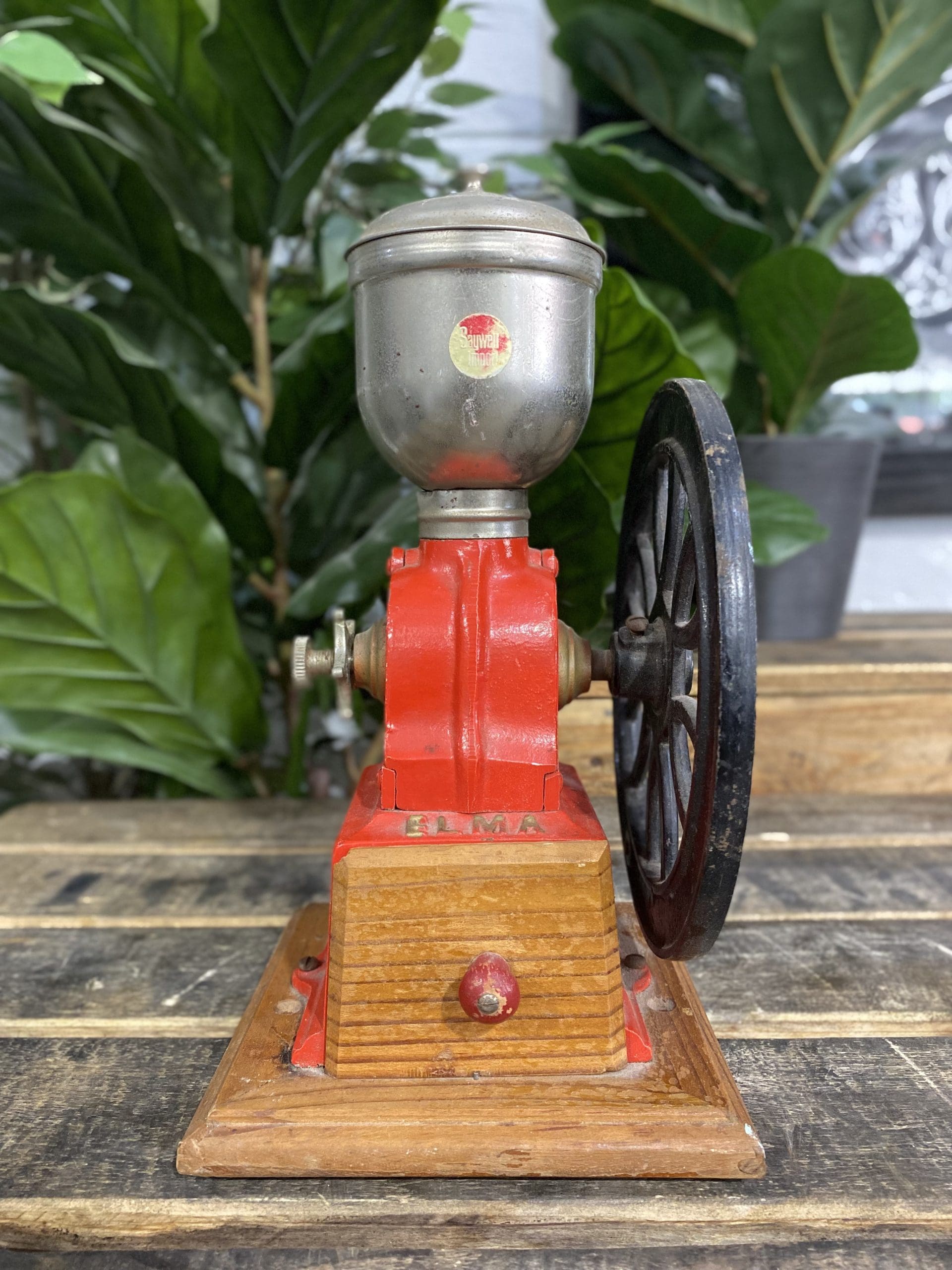 #25 1940’s Elma Single Wheel Hand Coffee Grinder with Drawer