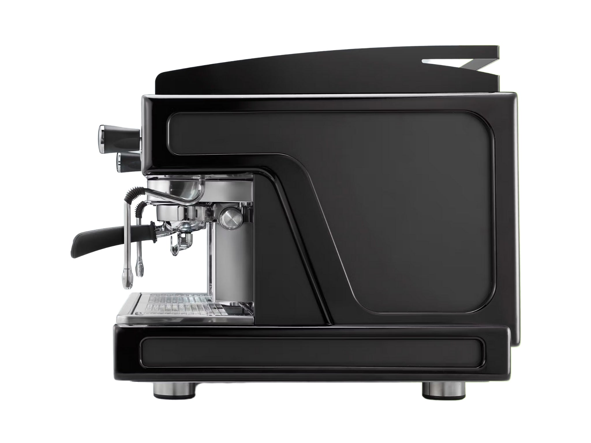 Wega Airy EVD 3 Group Coffee Machine Black - New shown from the right side, clearly displaying its side panel, LED lighting zone, and ergonomic steam wand position on this high-performance espresso machine.