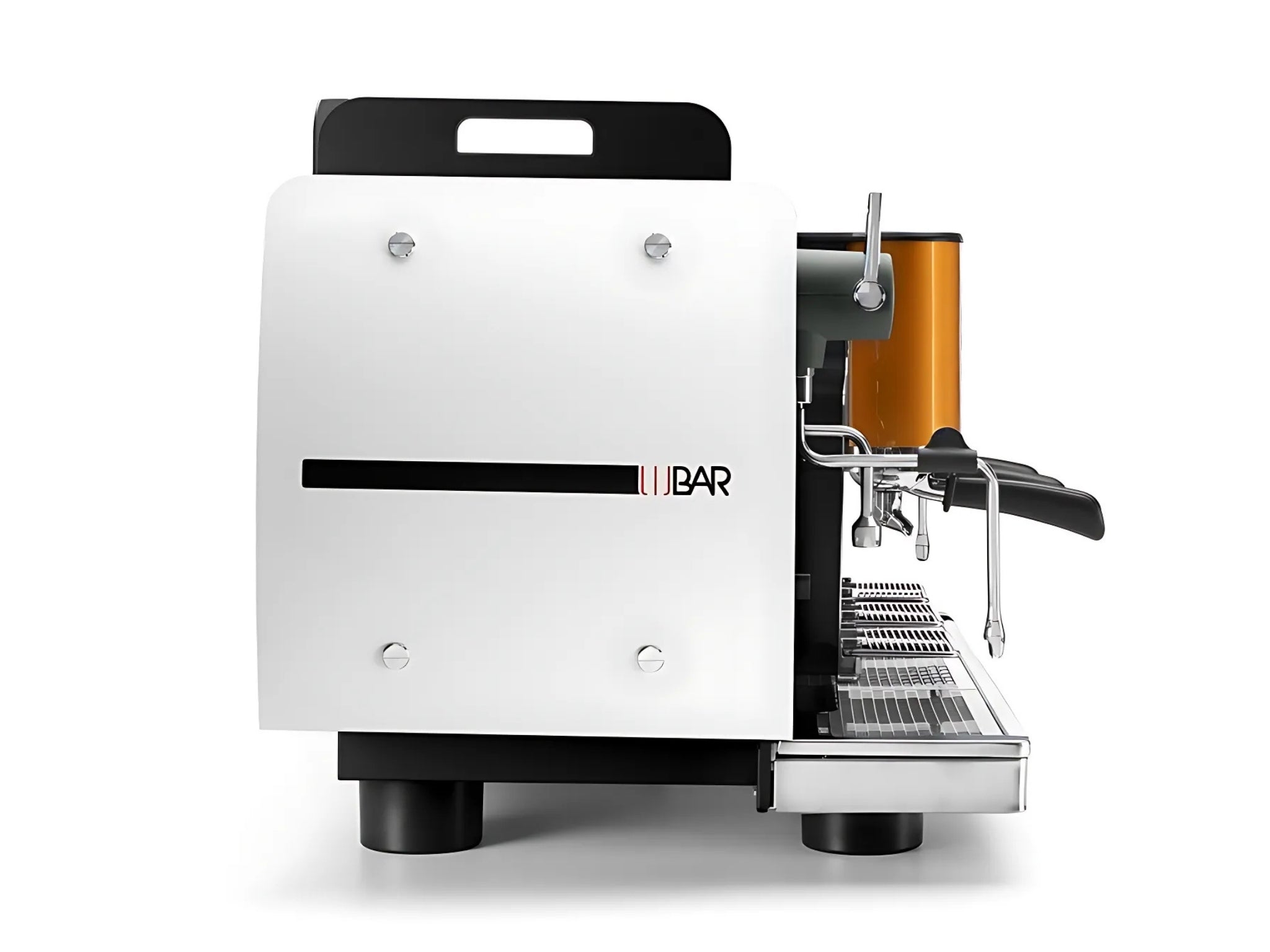 Side view of the Wega W Bar Pro 3 Group Coffee Machine White on white background – Emphasising the slim profile and steam wand placement.