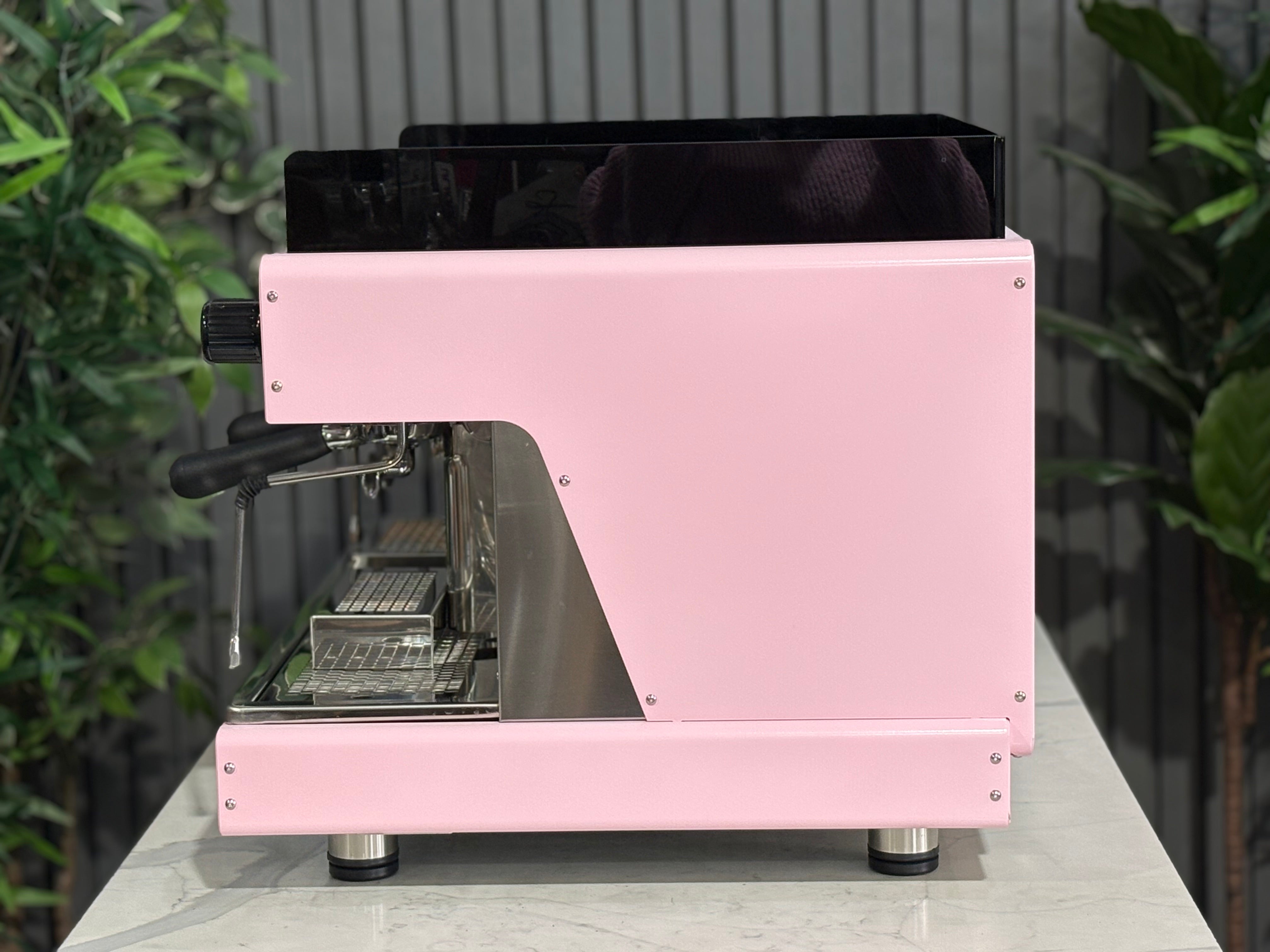 Wega Pegaso EVD 2 Group Coffee Machine Pink Lily Espresso Machine side view showcasing sleek design.
