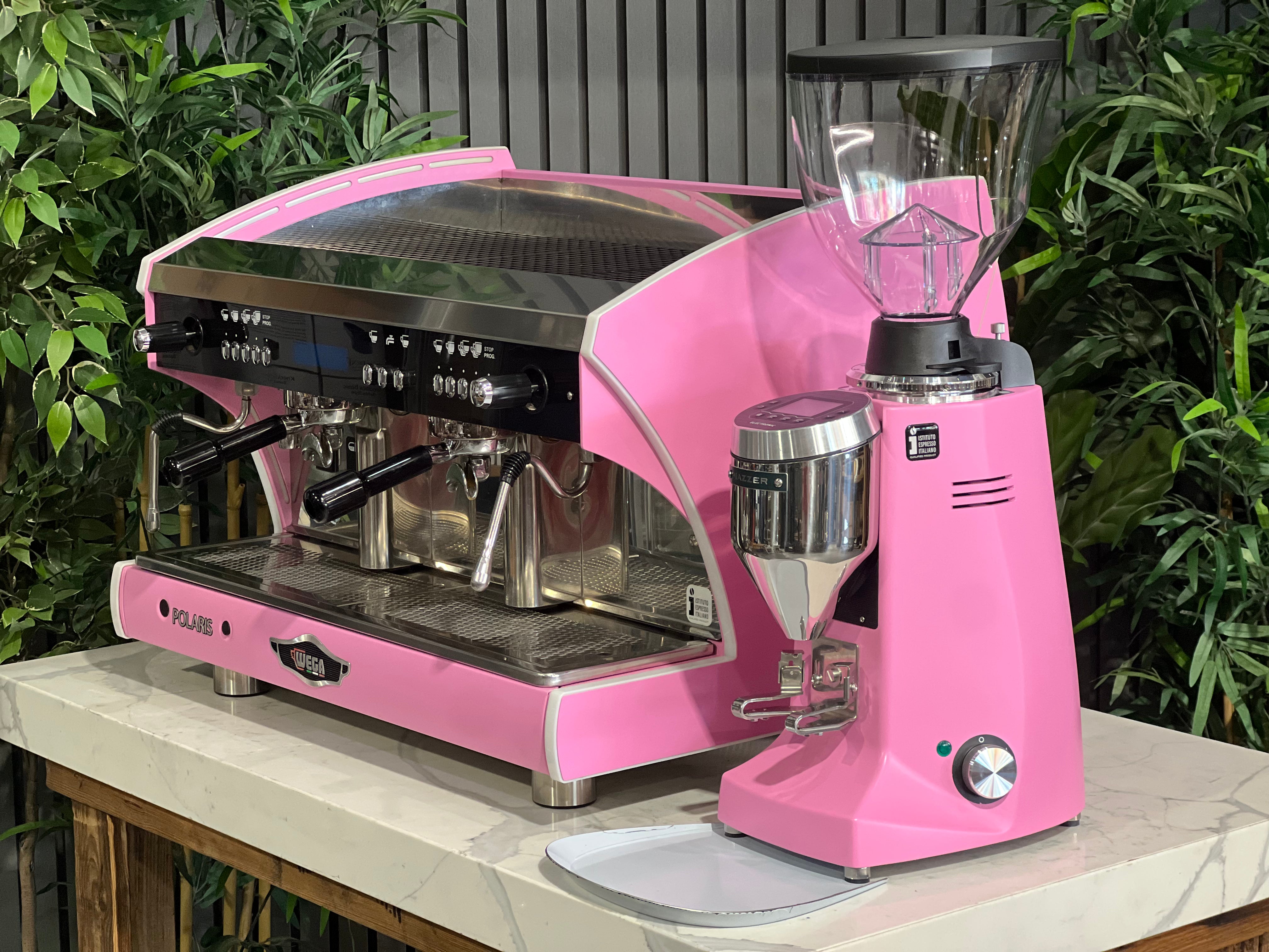 Wega Polaris Tron 2 Group Coffee Machine + Mazzer Major V Electronic Grinder Package Pink - New