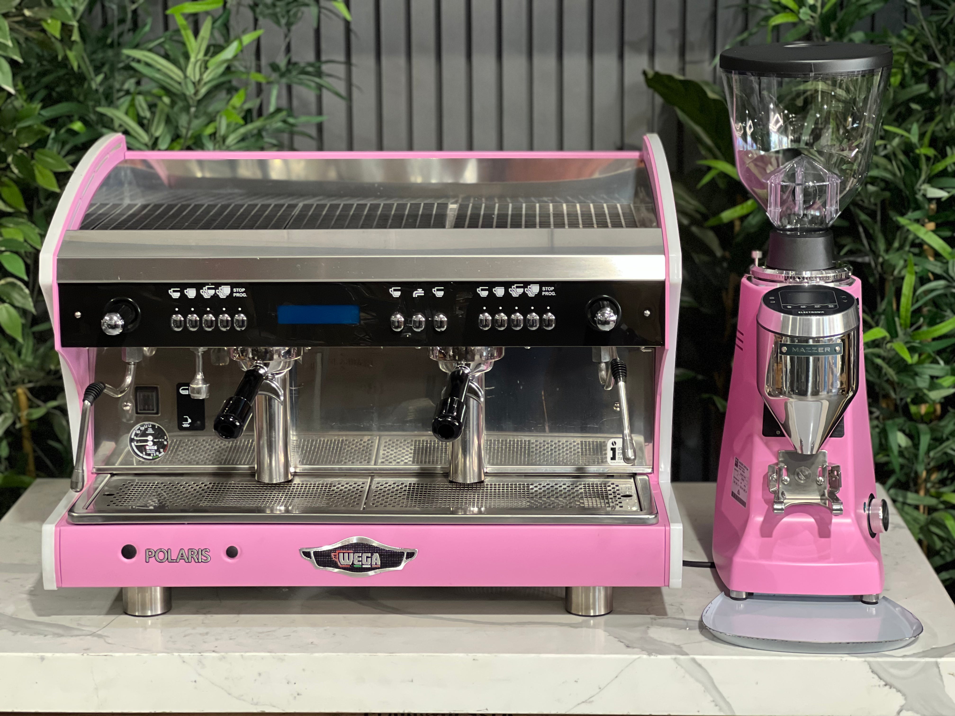 Wega Polaris Tron 2 Group Coffee Machine + Mazzer Major V Electronic Grinder Package Pink - New