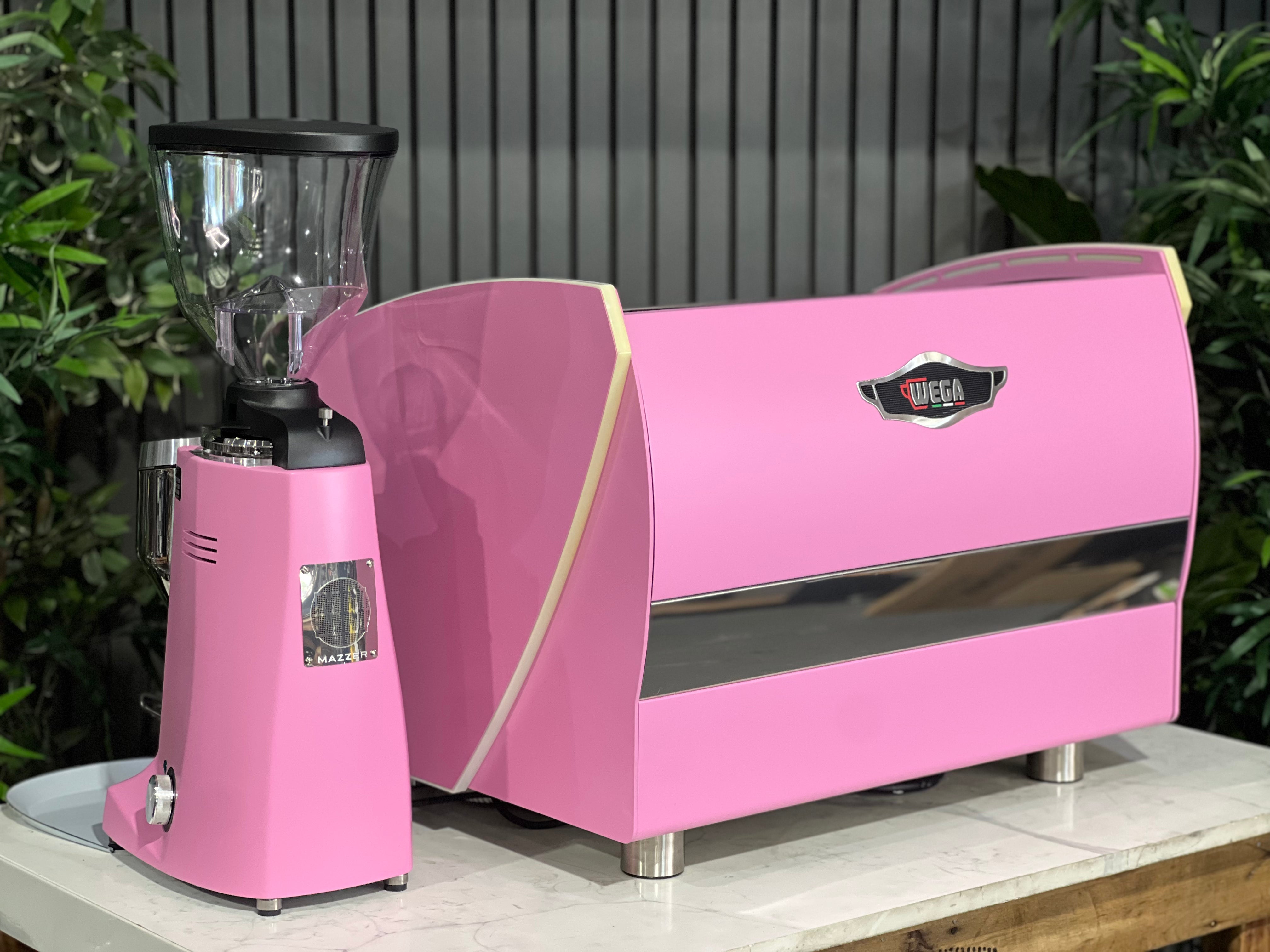 Wega Polaris Tron 2 Group Coffee Machine + Mazzer Major V Electronic Grinder Package Pink - New