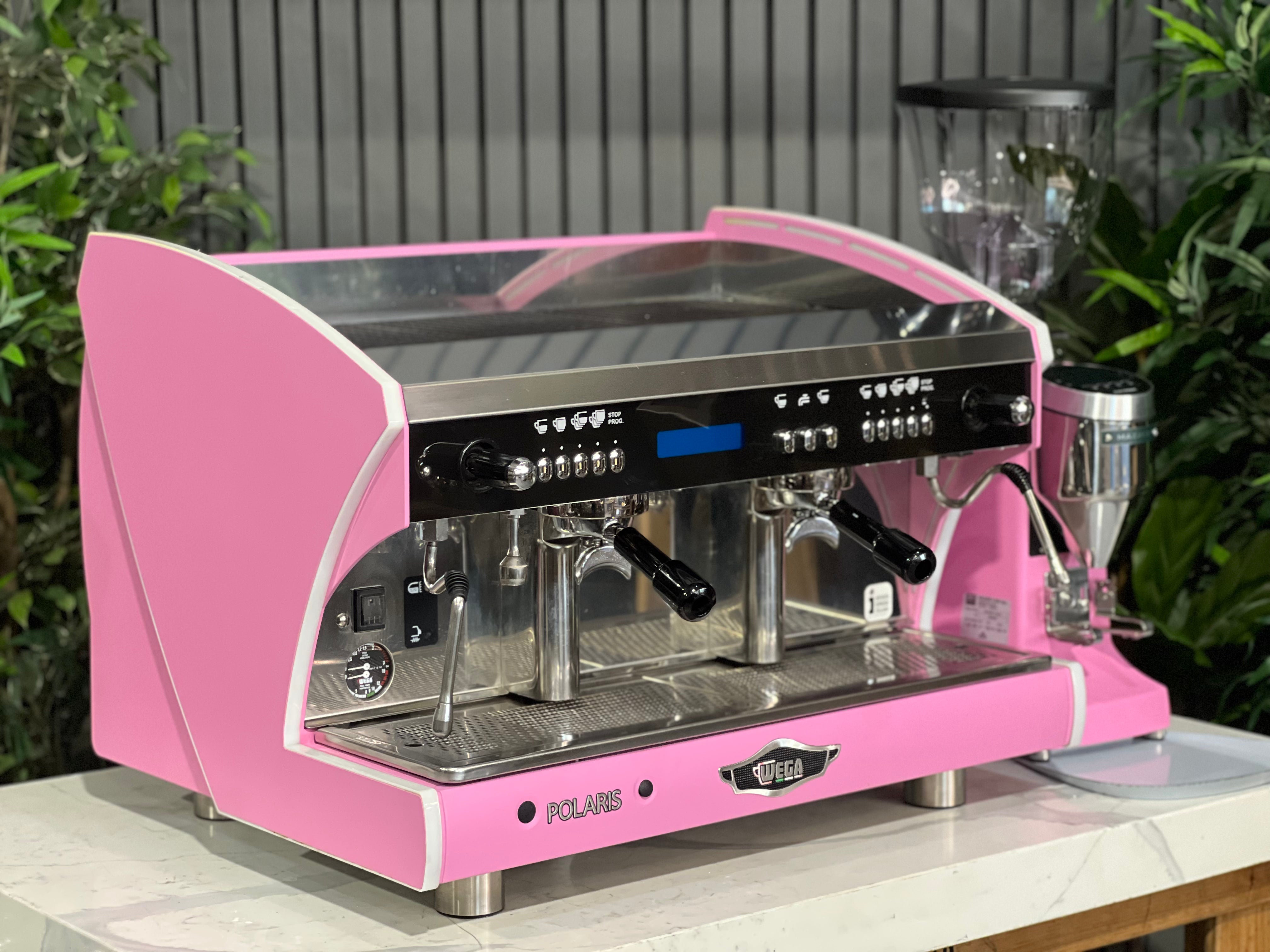 Wega Polaris Tron 2 Group Coffee Machine + Mazzer Major V Electronic Grinder Package Pink - New