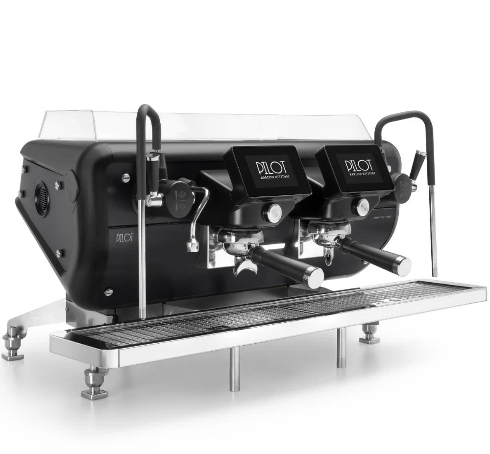 Astoria Barista Attitude SAE 2 Group Black Espresso Machine in sleek design with dual group heads and chrome accents.