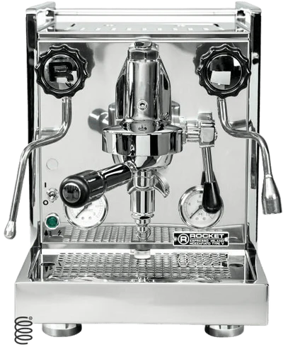Rocket Mozzafiato Cronometro V 1 Group Coffee Machine - New front view showcasing its stainless steel design and controls.