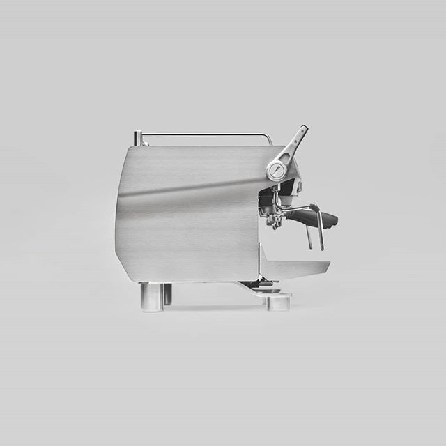 Rancilio Type L6 1 Group Espresso Machine side view showing its sleek stainless steel design.