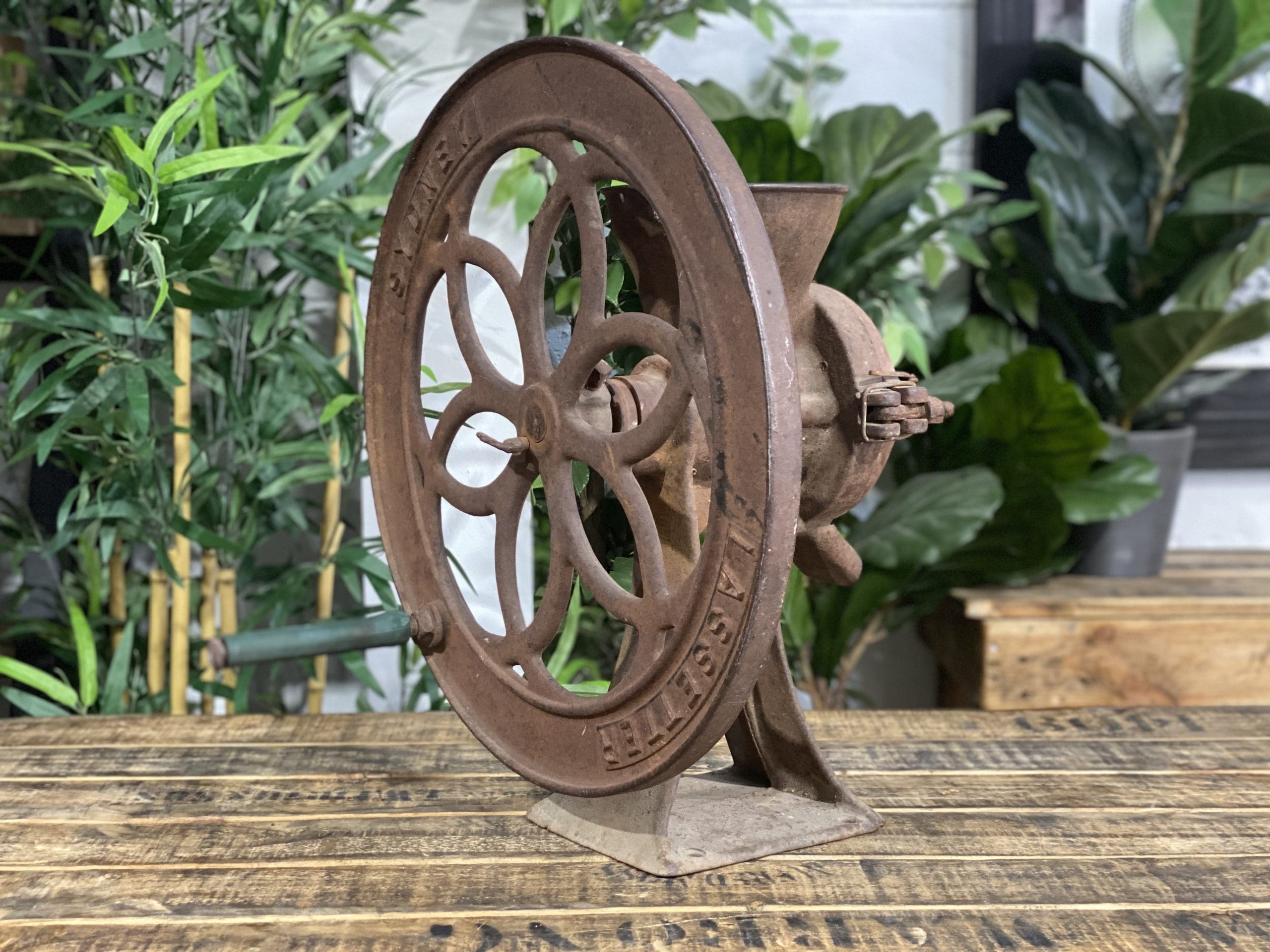 #2 1870’s Lassetter Cast Iron Single Wheel Large Hand Coffee Grinder