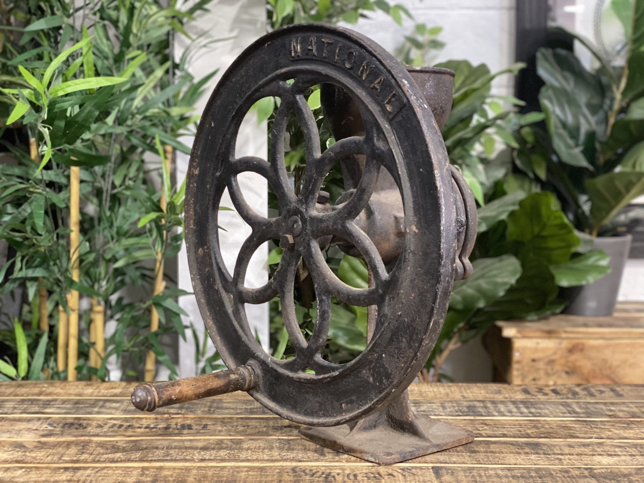 #3 1890’s Black National Cast Iron Wheel Large Hand Coffee Grinder