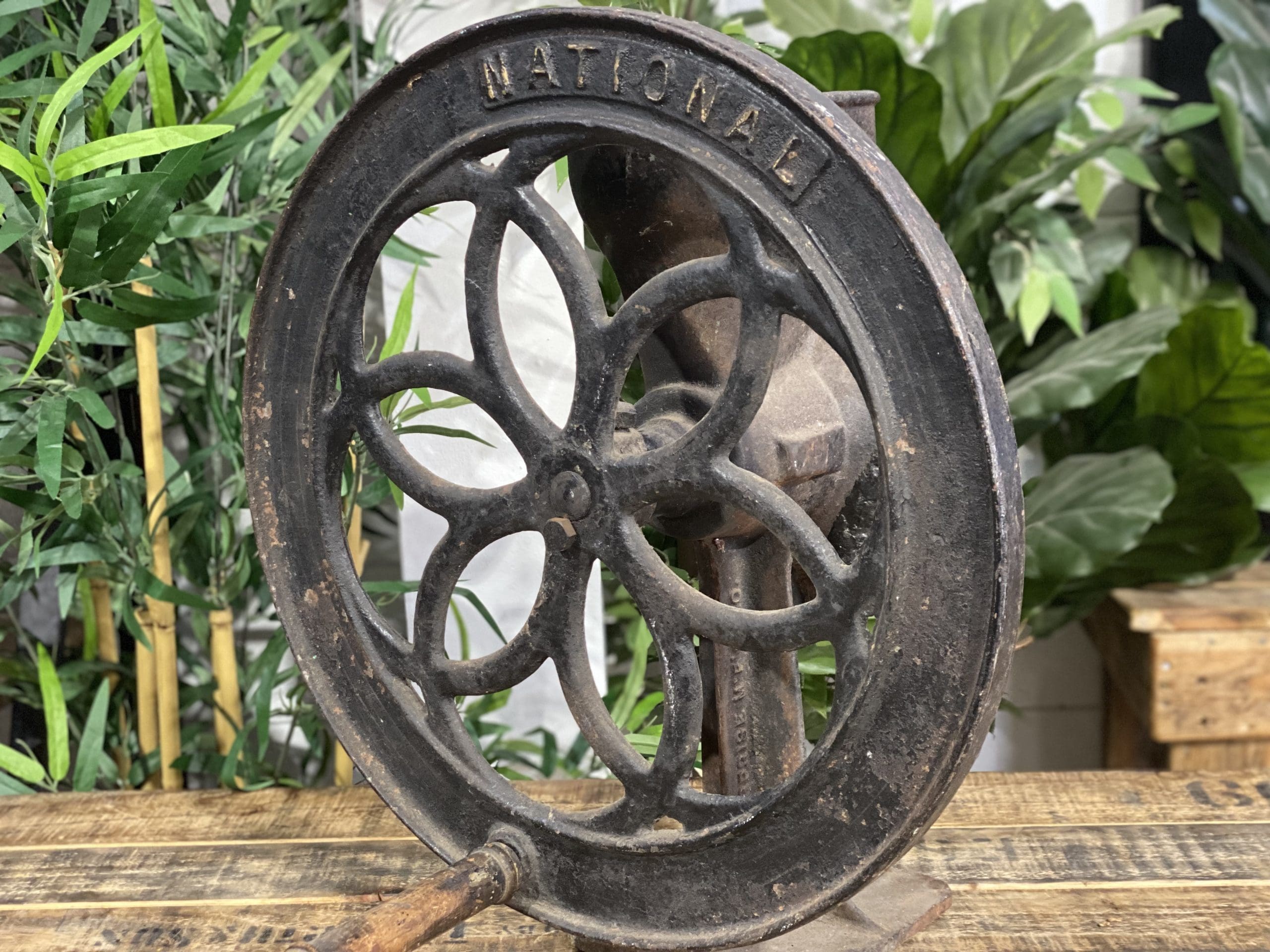 #3 1890’s Black National Cast Iron Wheel Large Hand Coffee Grinder