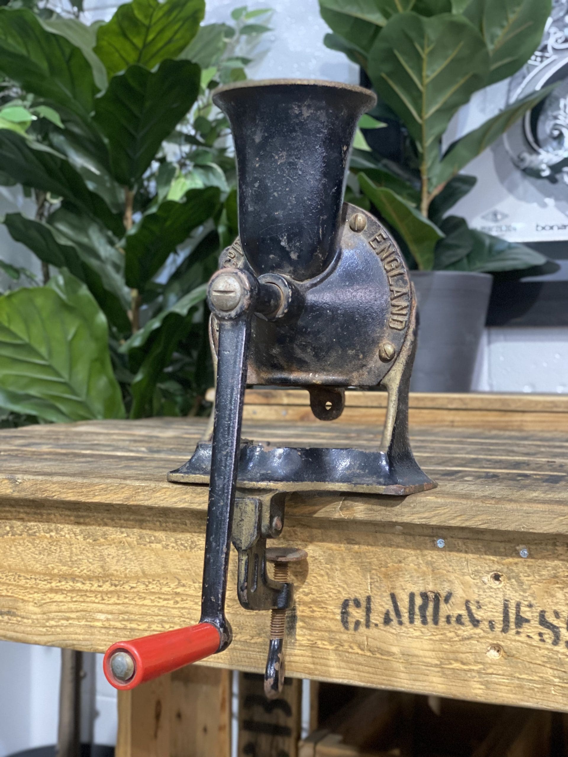 #300 1856 No. 4 Large Spong & Co Ltd Bench Mounted Hand Grinder