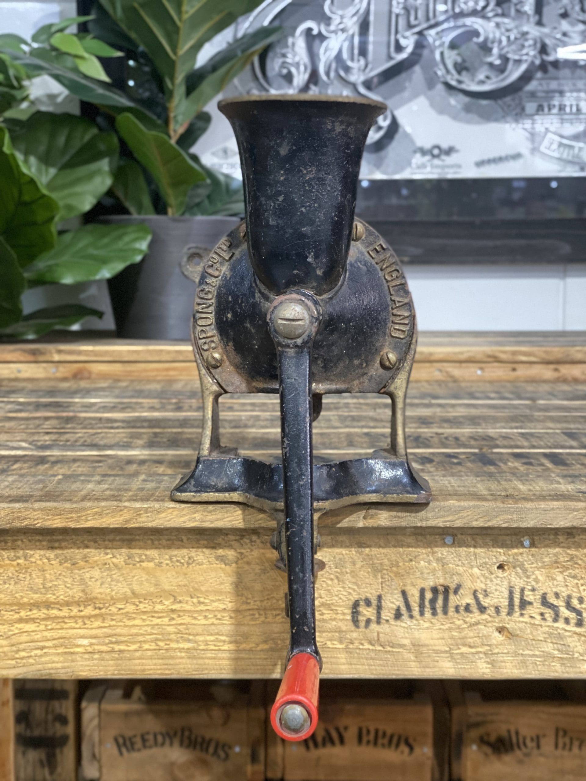 #300 1856 No. 4 Large Spong & Co Ltd Bench Mounted Hand Grinder