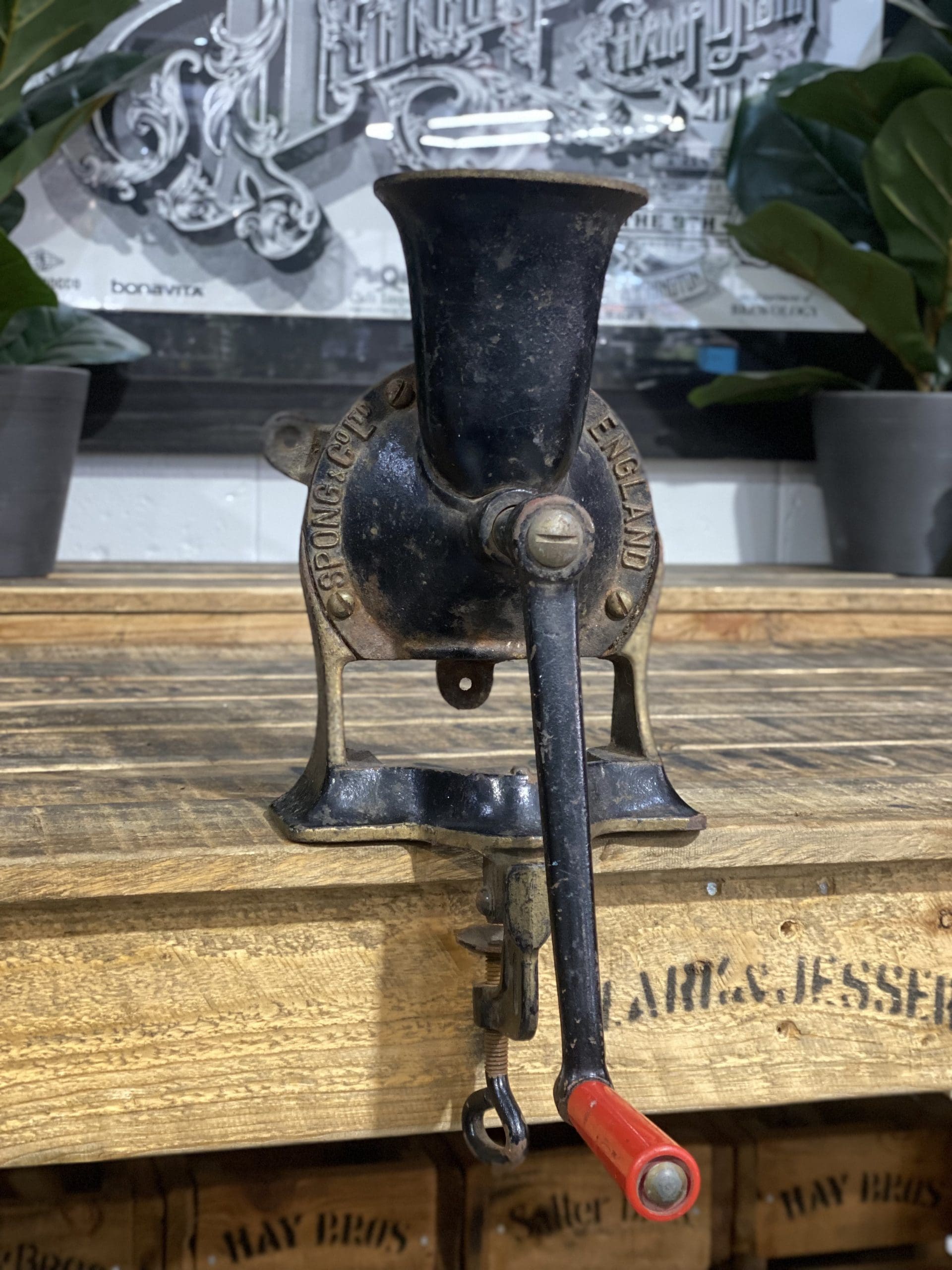 #300 1856 No. 4 Large Spong & Co Ltd Bench Mounted Hand Grinder
