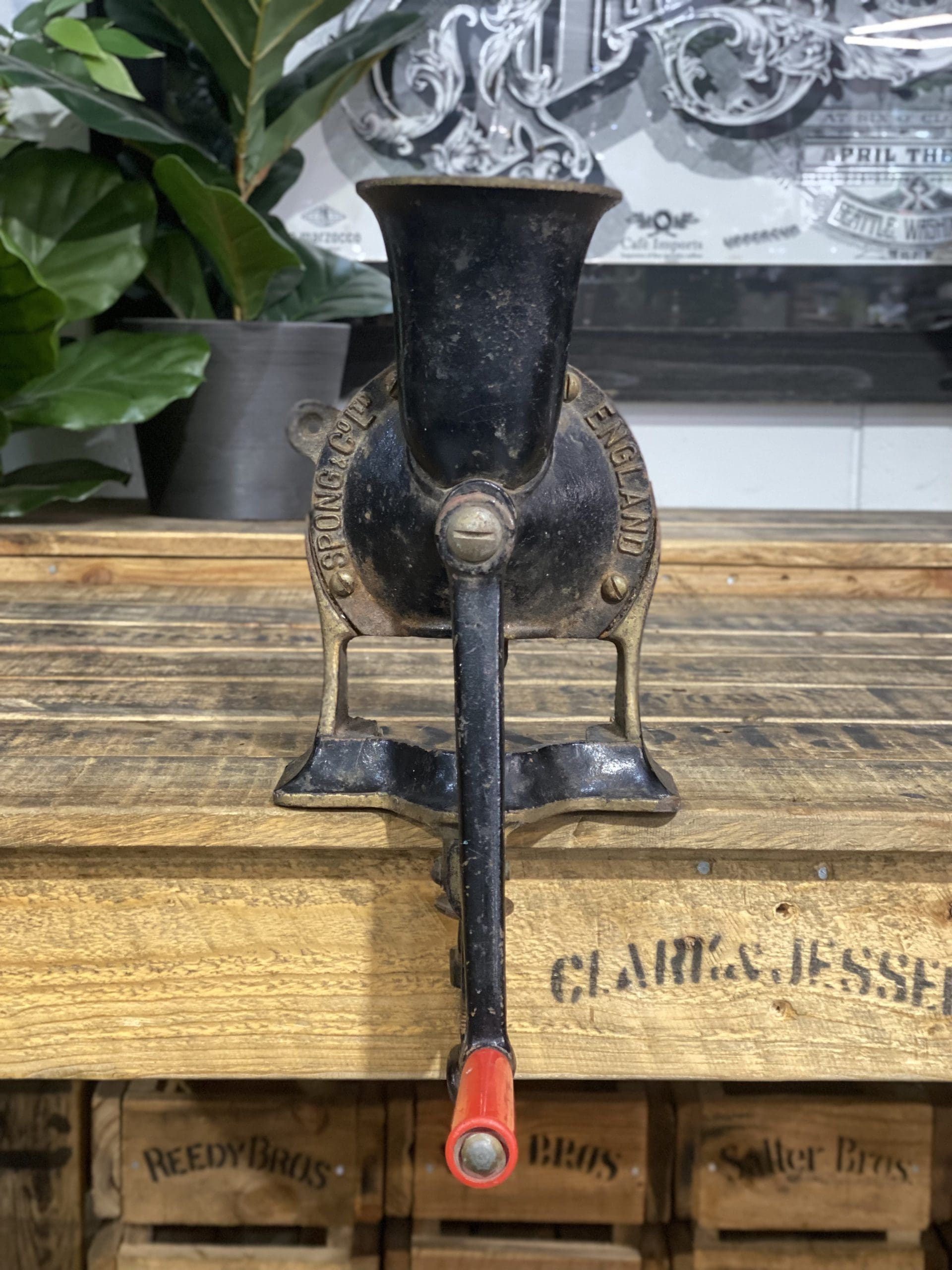 #300 1856 No. 4 Large Spong & Co Ltd Bench Mounted Hand Grinder