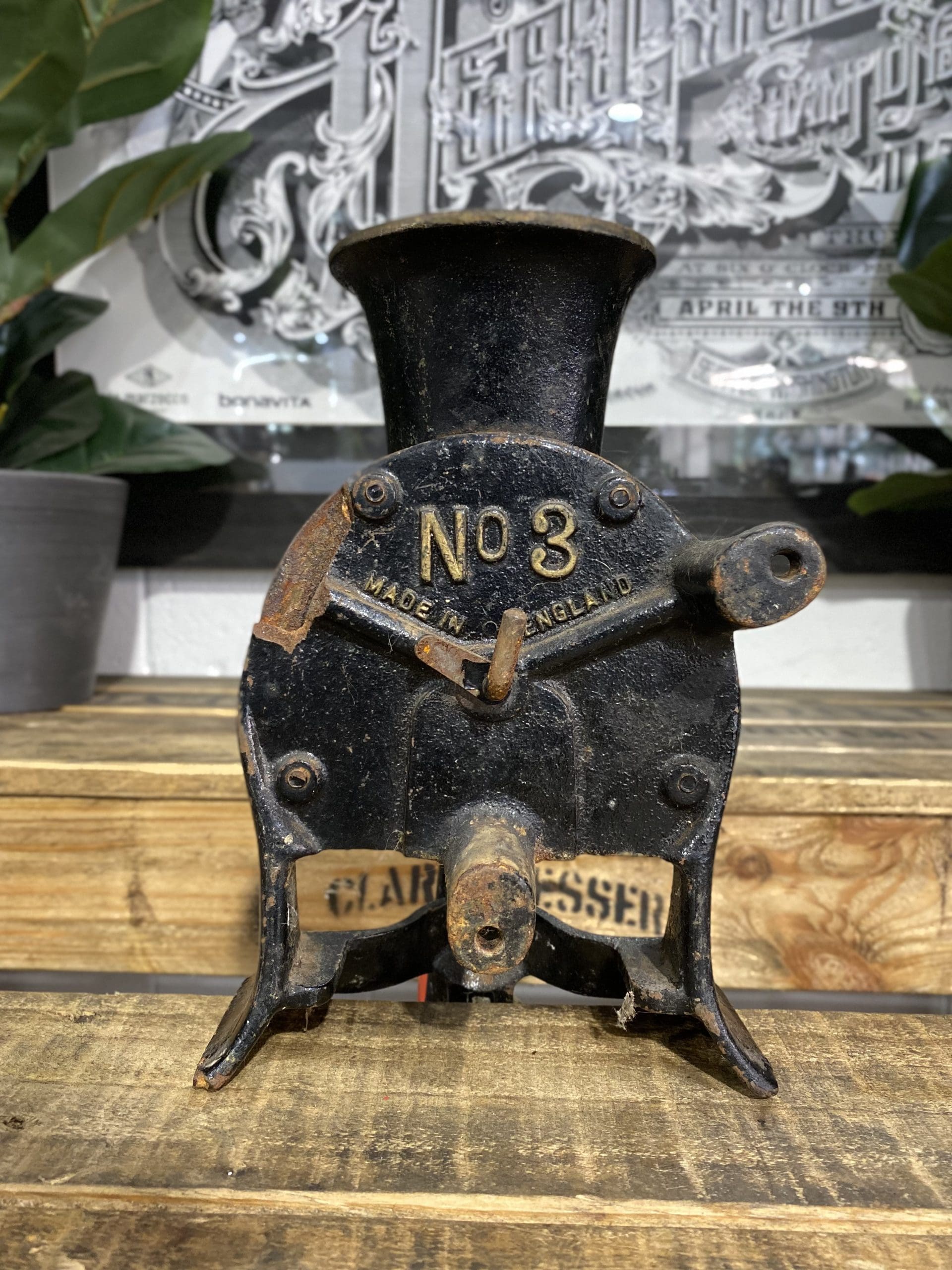 #300 1856 No. 4 Large Spong & Co Ltd Bench Mounted Hand Grinder