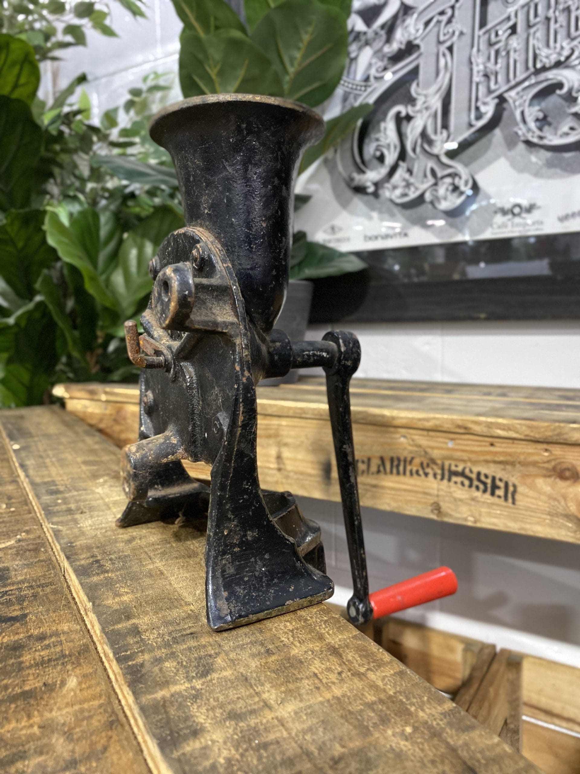 #300 1856 No. 4 Large Spong & Co Ltd Bench Mounted Hand Grinder