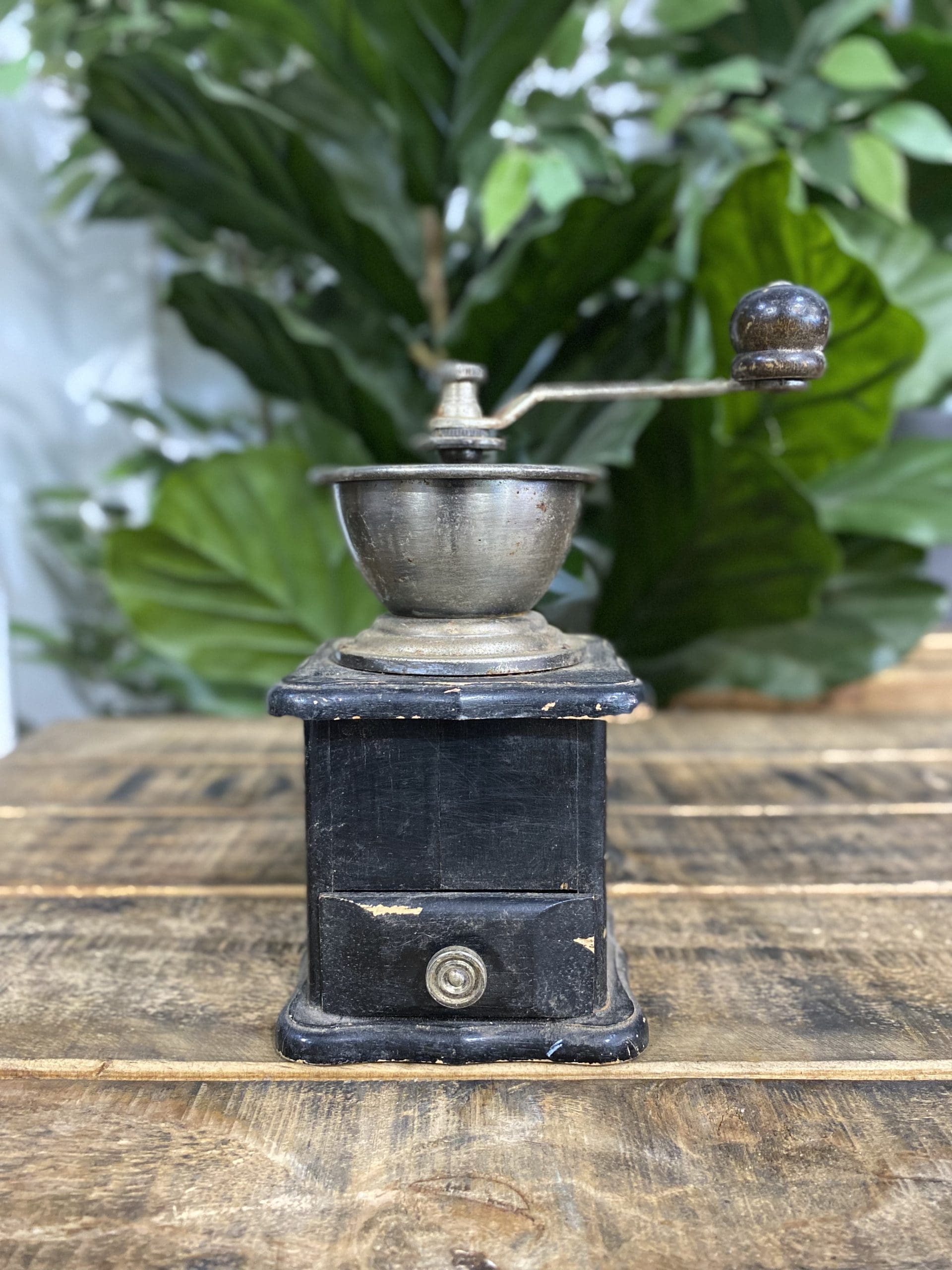 #39 1990’s Black Wooden Hand Coffee Grinder & Pull Out Drawer