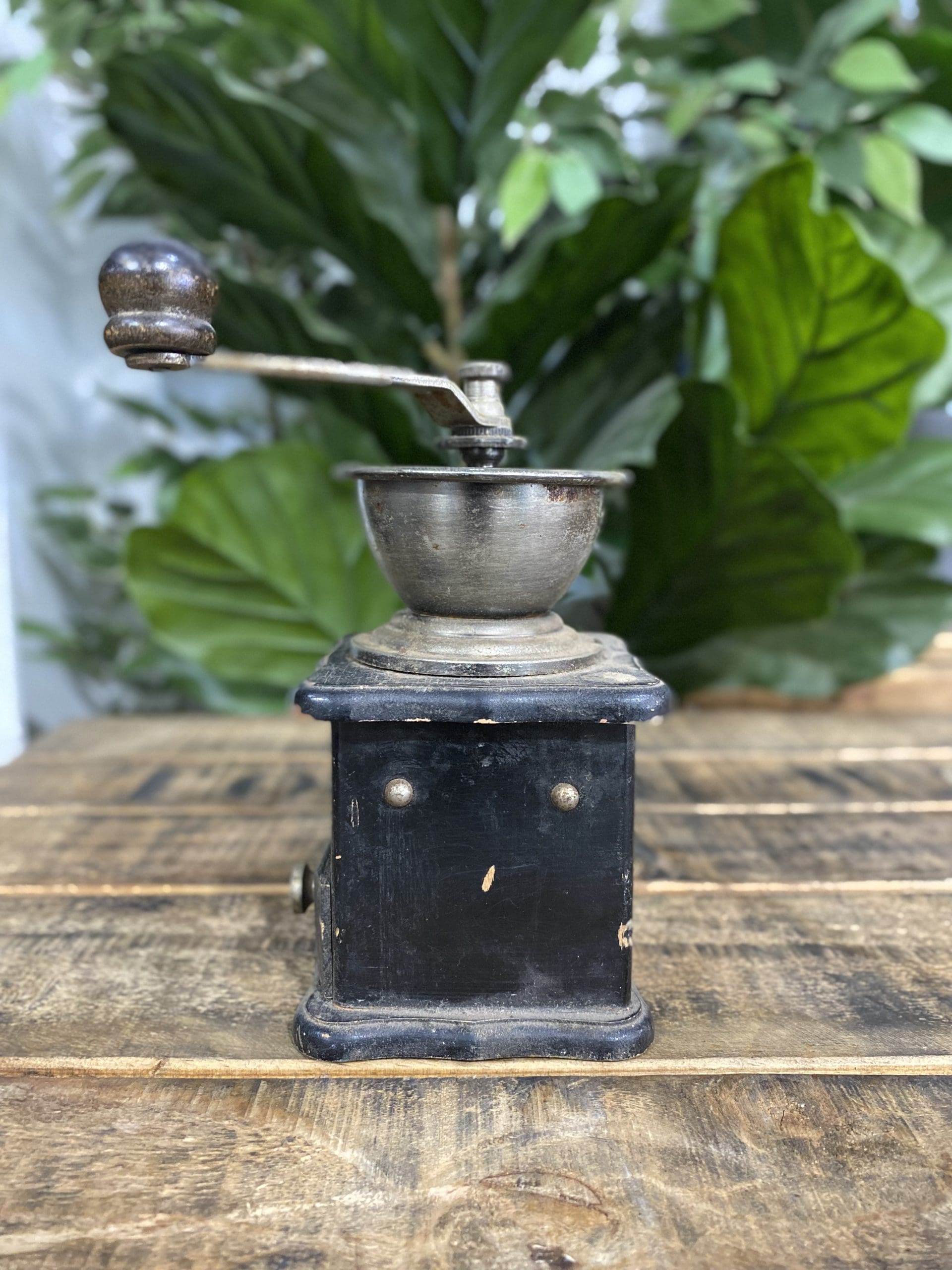 #39 1990’s Black Wooden Hand Coffee Grinder & Pull Out Drawer