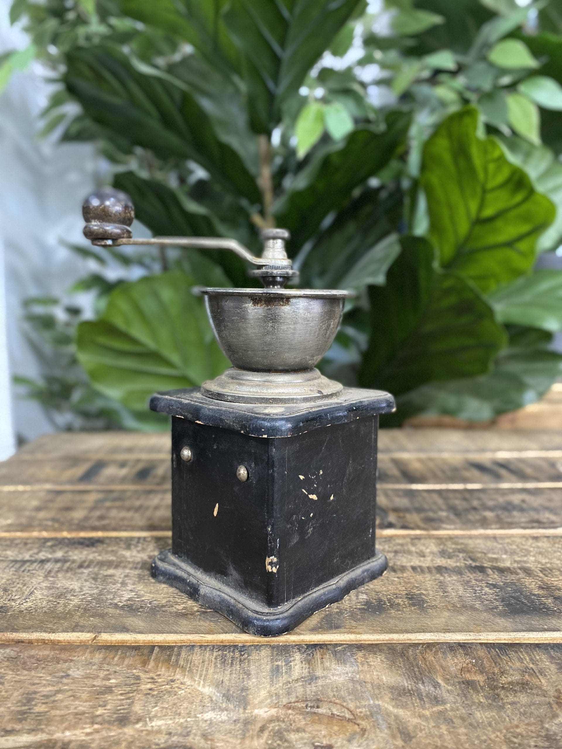 #39 1990’s Black Wooden Hand Coffee Grinder & Pull Out Drawer