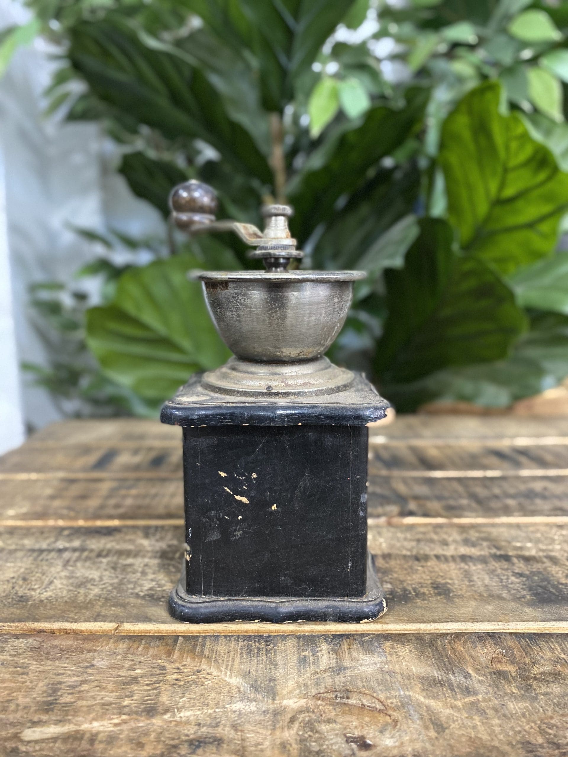 #39 1990’s Black Wooden Hand Coffee Grinder & Pull Out Drawer