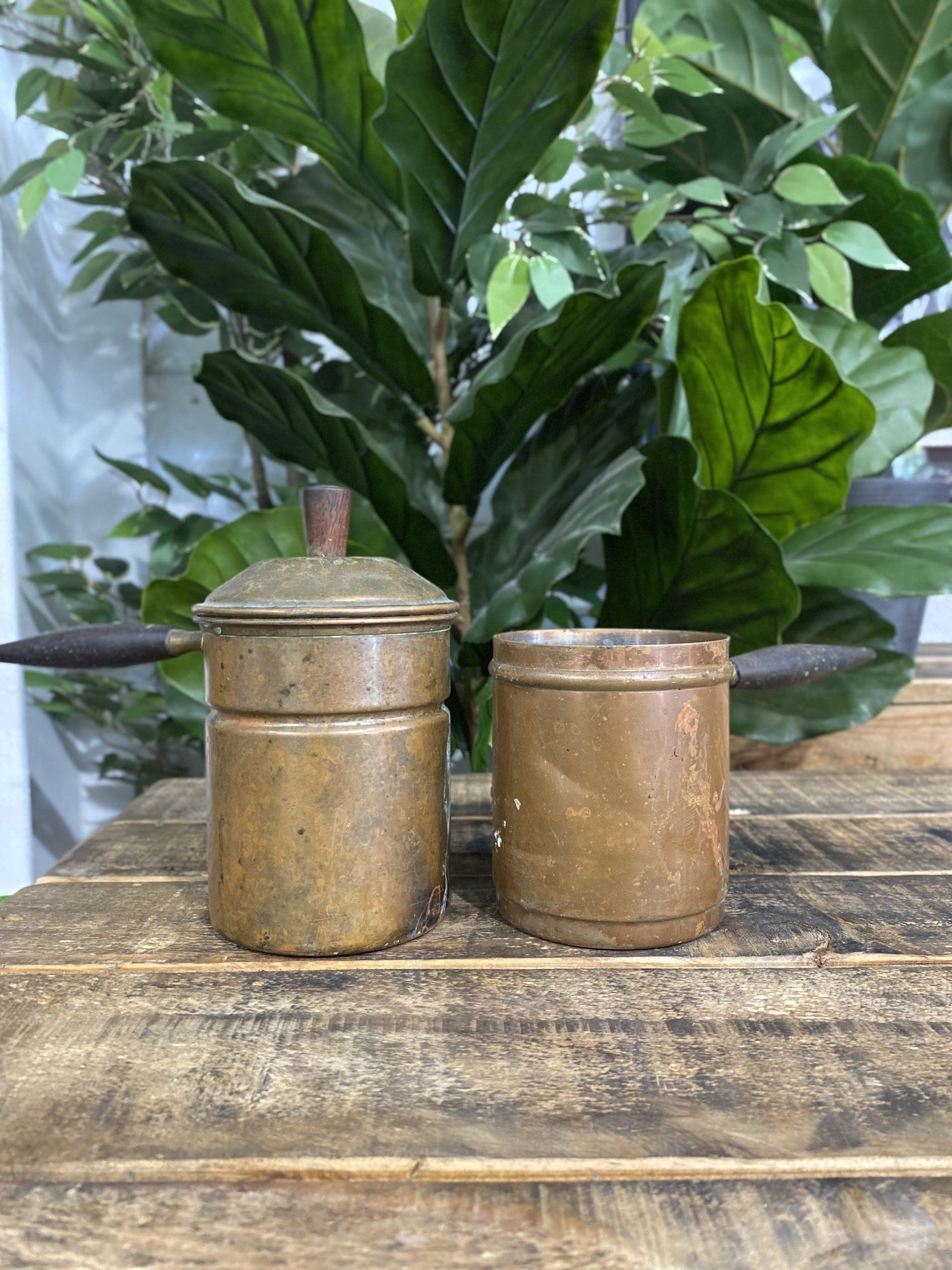 #43 1880’s Brass Single Cup Brewer & Lid