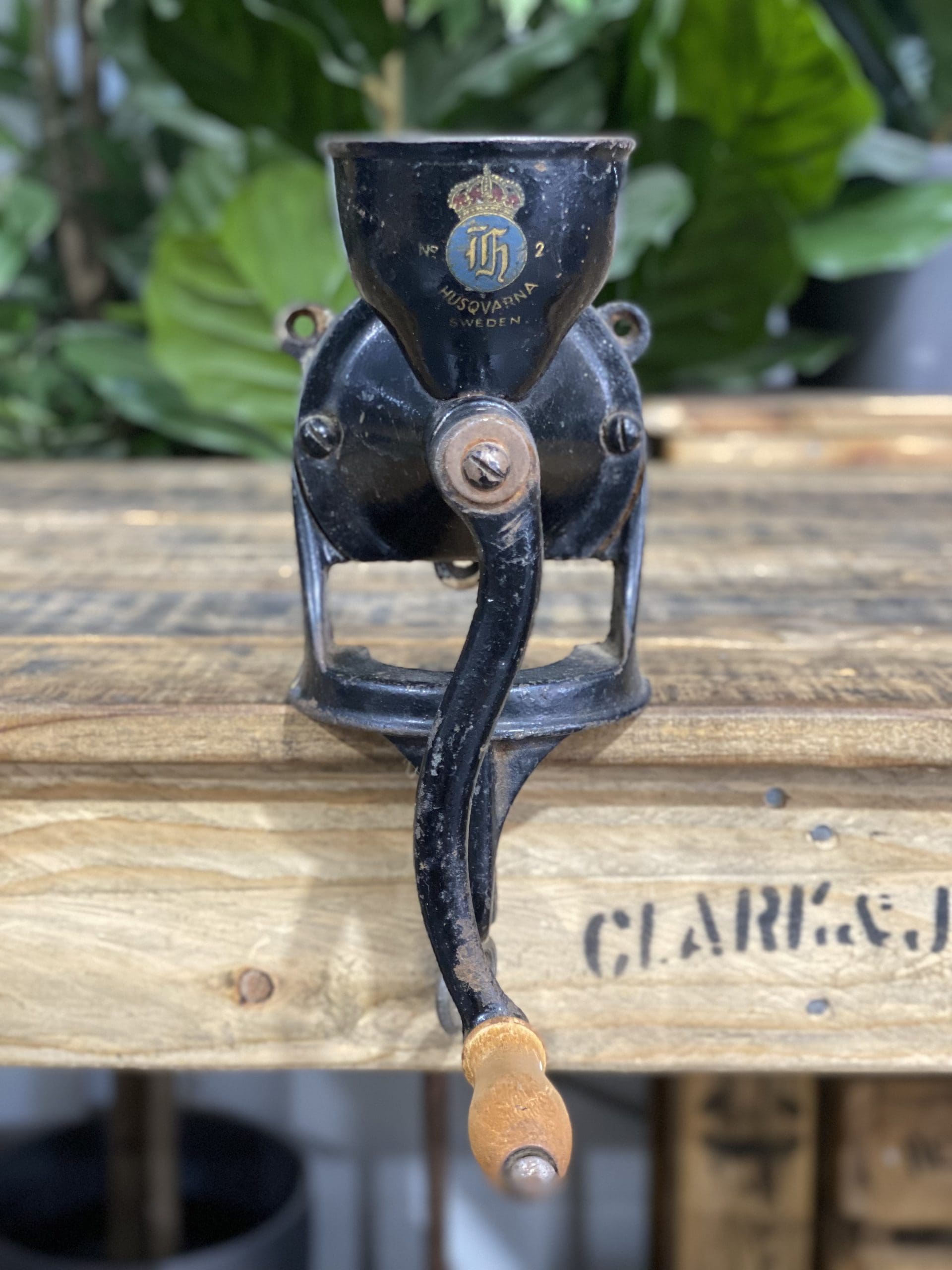 #45 1930’s Husqvarna No. 2 Bench Clamp Hand Coffee Grinder